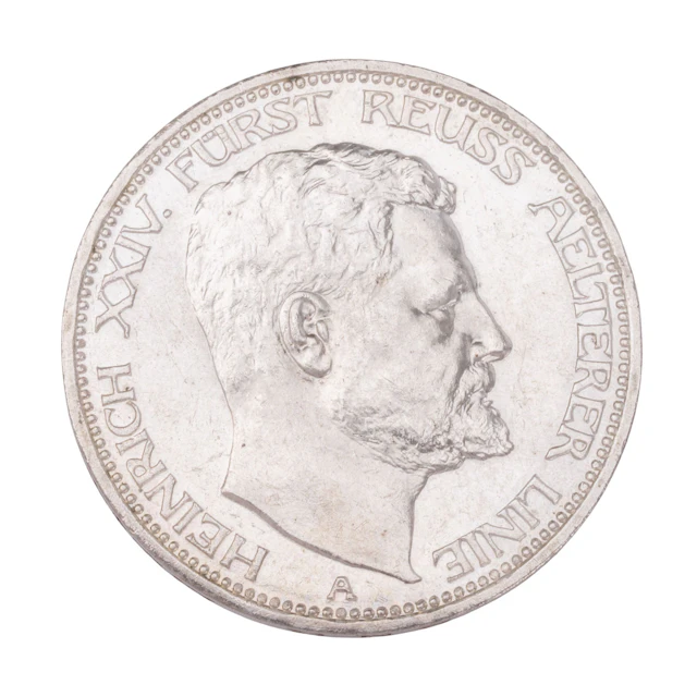 Fürstentum Reuss, ältere Linie/ Silber - 3 Mark 1909/ A, Fürst Heinrich XXIV.