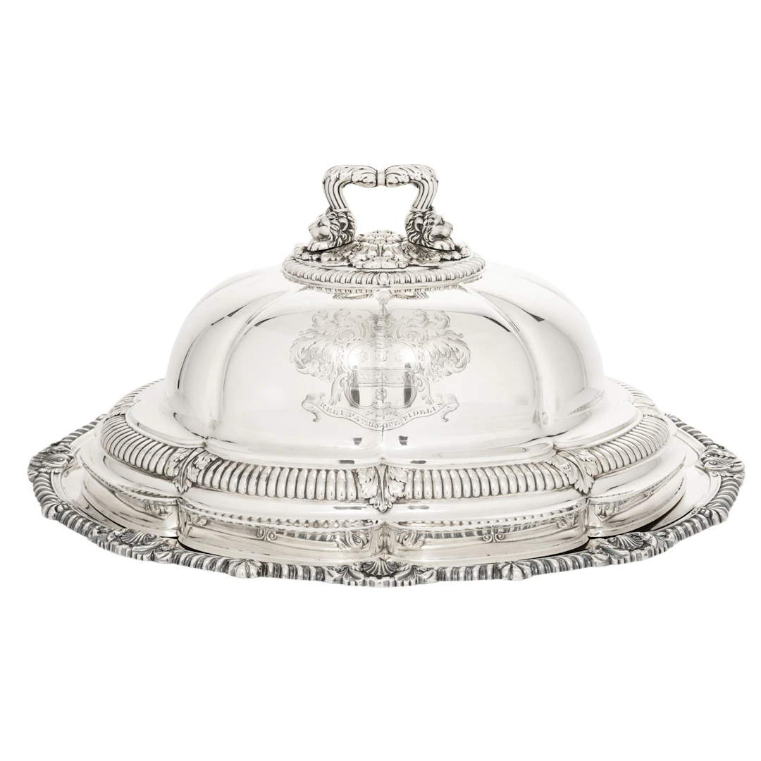 PAUL STORR, LONDON prächtige Servierplatte mit Deckel, 925 Silber, 1814.