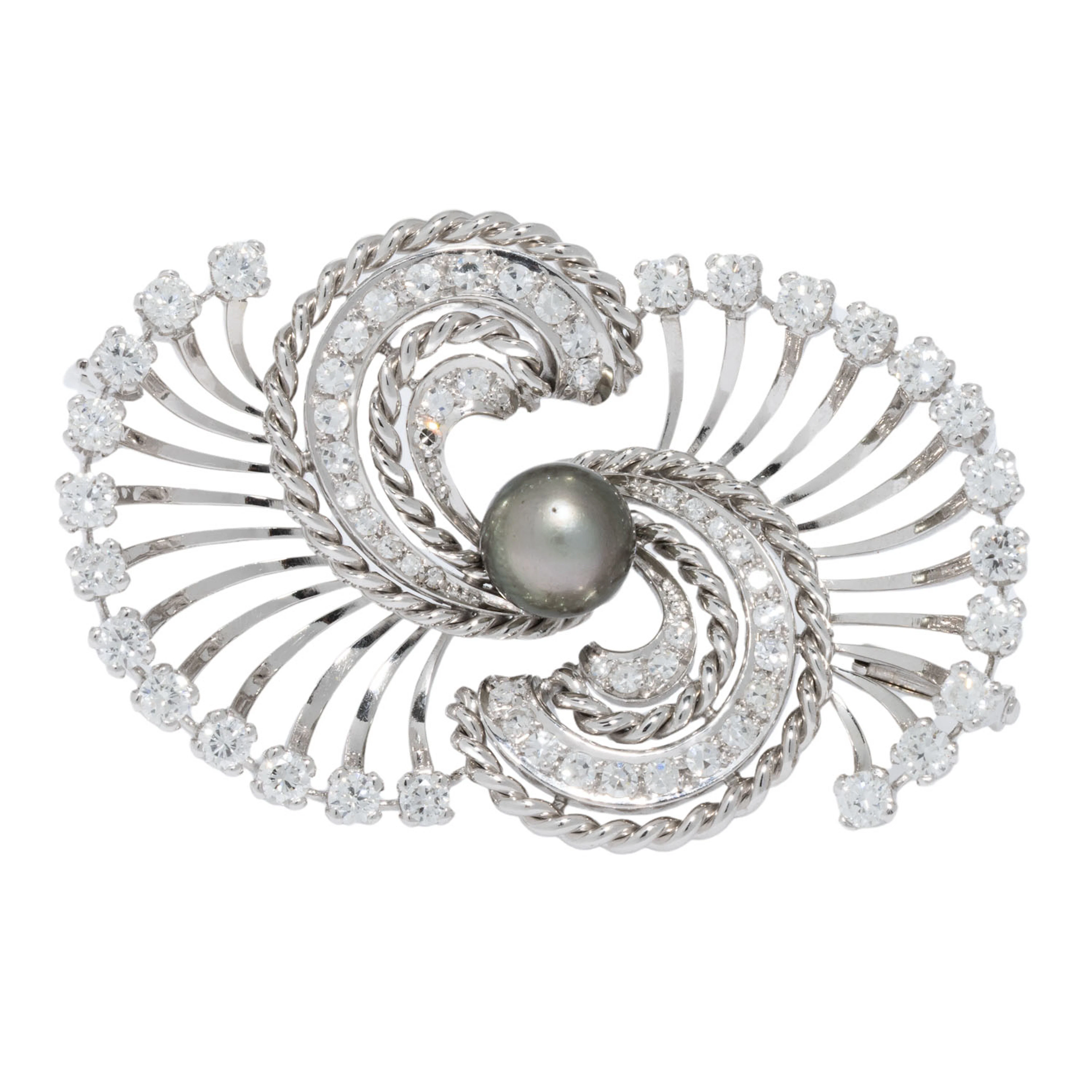 Brosche mit Tahitiperle und Diamanten
