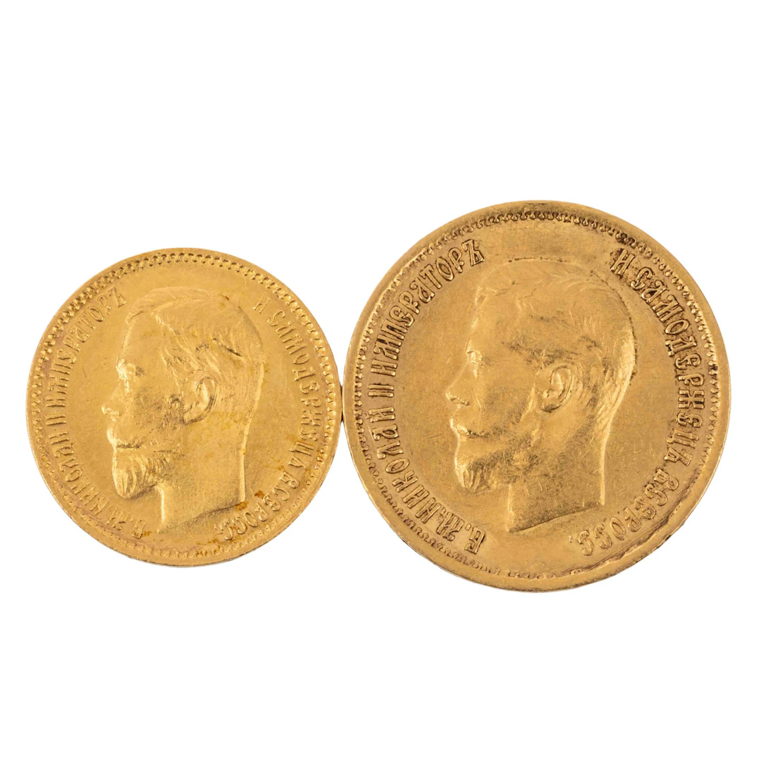 Russisches Zarenreich/GOLD – Zar Nicholas II., 5 und 10 Rubel
