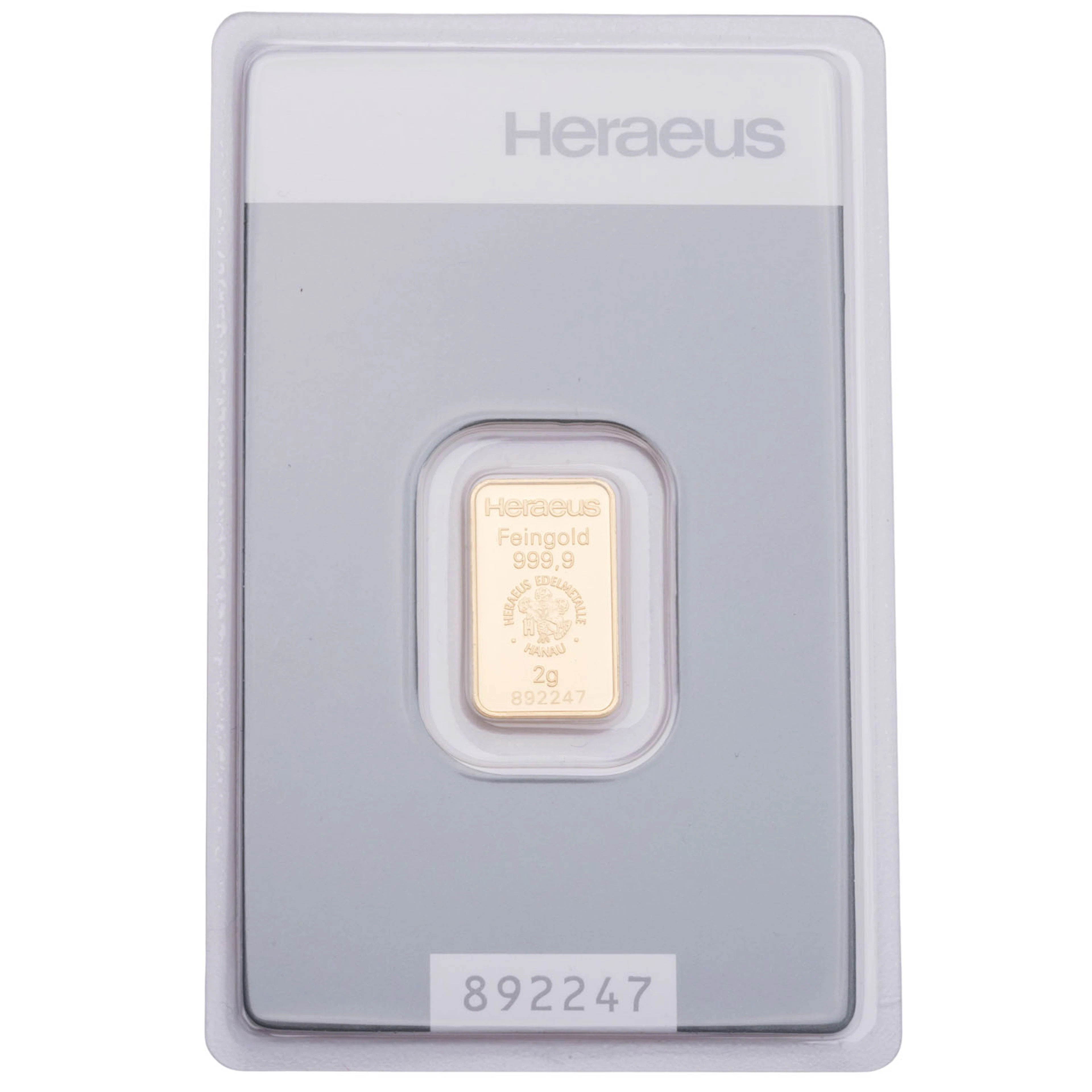 GOLDbarren 2g fein, geprägt Hersteller Heraeus