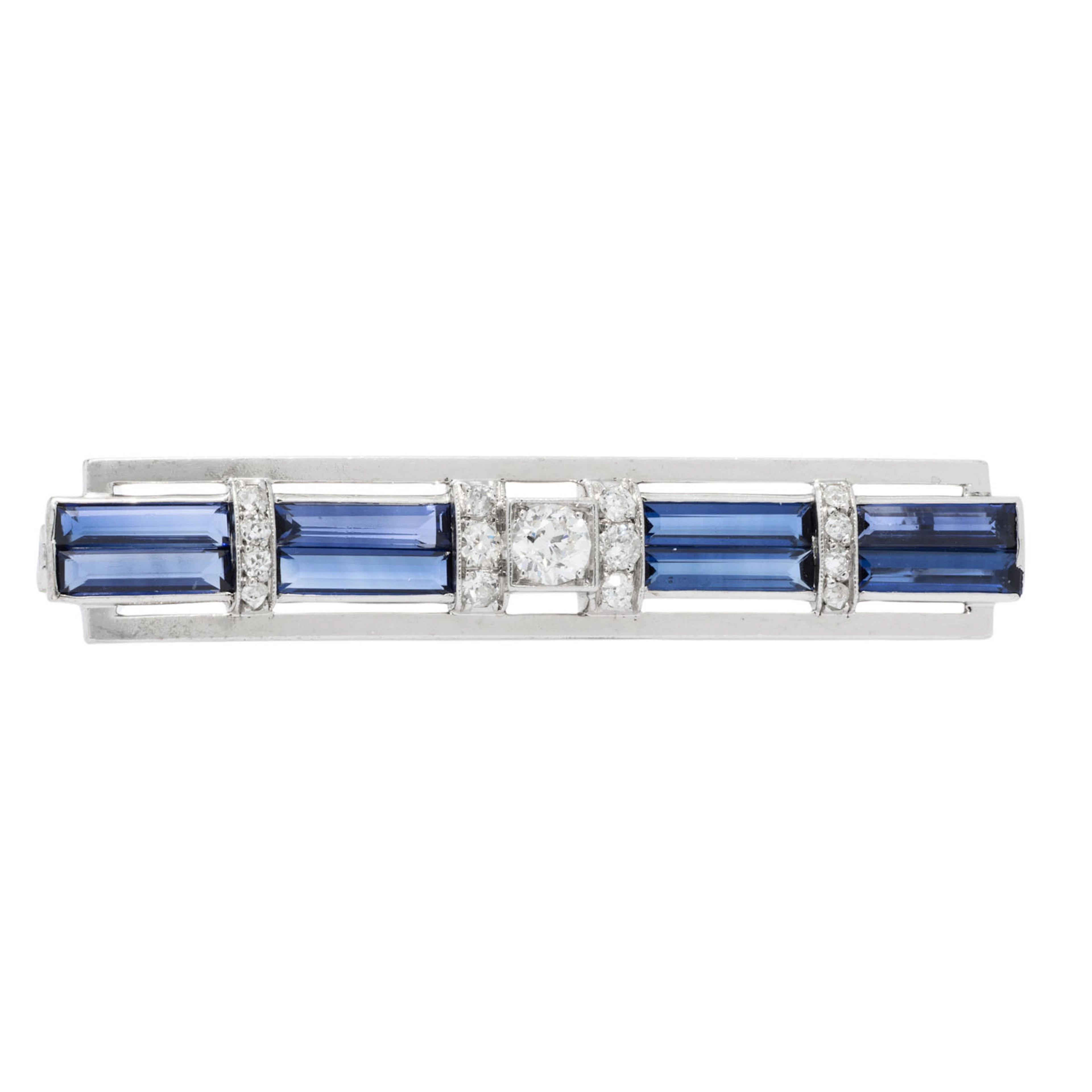 Brosche mit Diamanten und synthetischen Saphiren