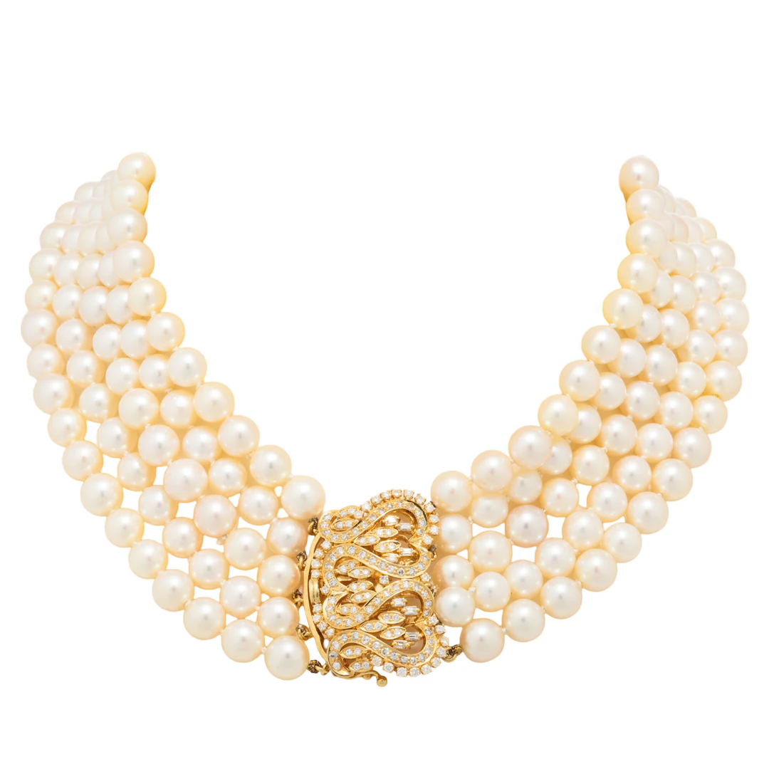 Fünfreihiges Perlencollier mit Diamantschließe