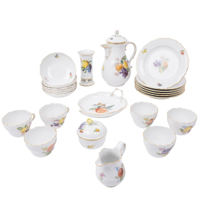 MEISSEN 23-tlg. Kaffeeservice f. 6 Personen 'Früchtemalerei', 1. Wahl, 20. Jh.