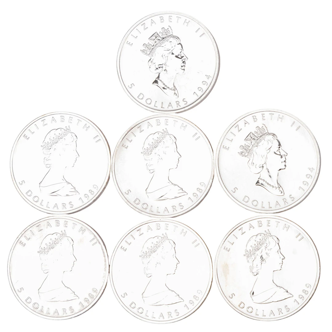 Kanada/SILBER – 7 x 5 $ Maple Leaf 1989/1994, je 1 Unze