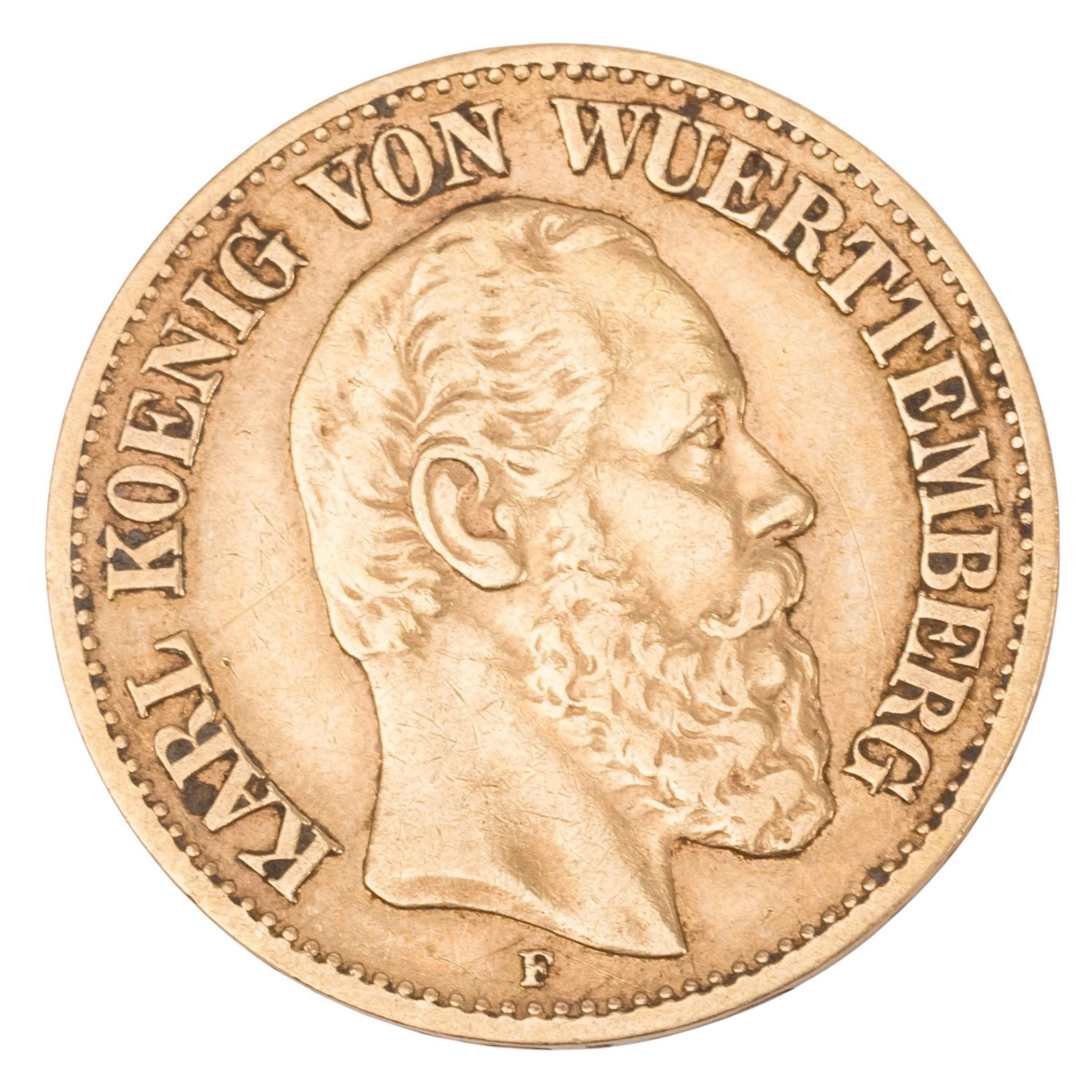 Dt. Kaiserreich /GOLD – Württemberg, Karl (1864–1891), 10 Mark 1876 F