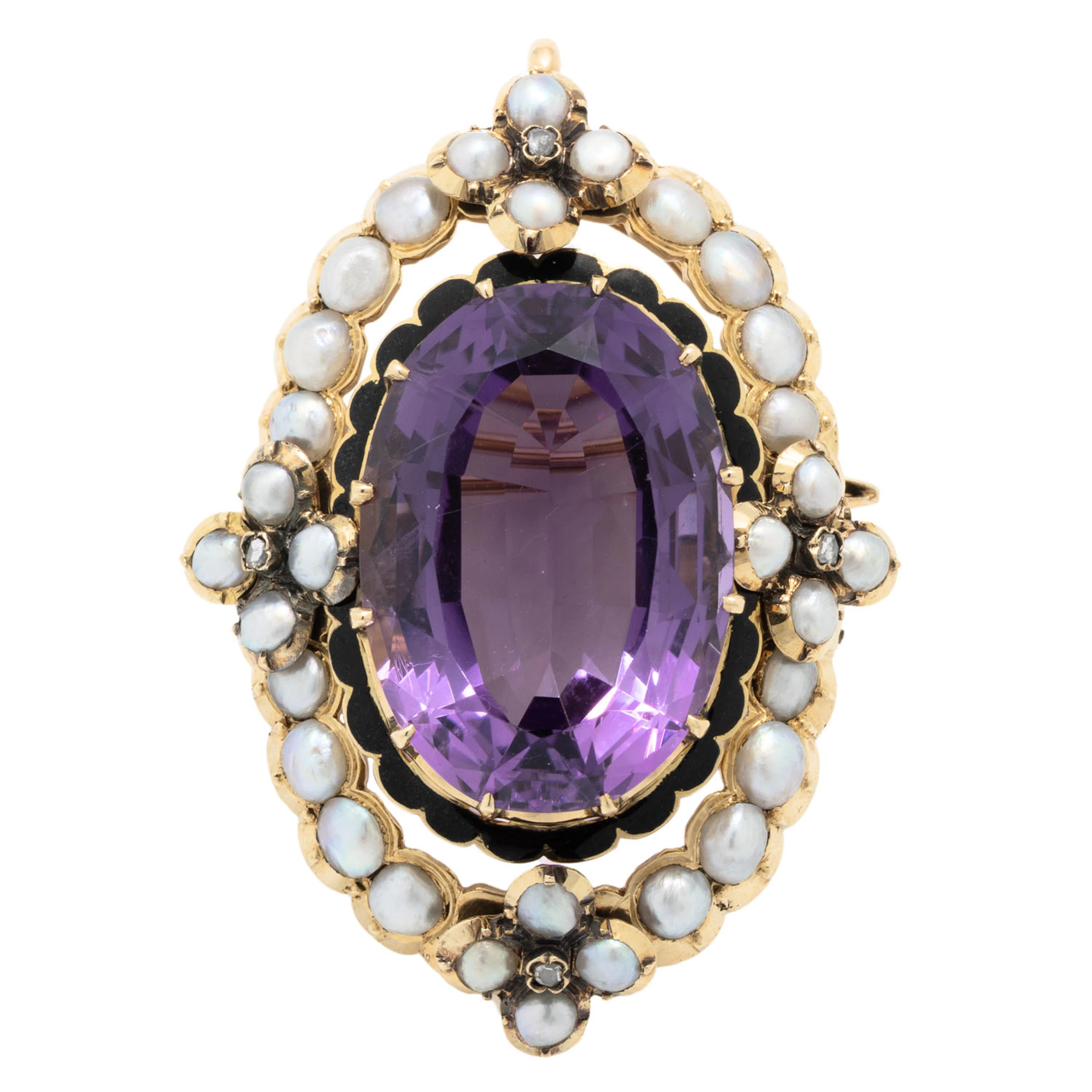 Brosche/Anhänger mit Amethyst, Halbperlen