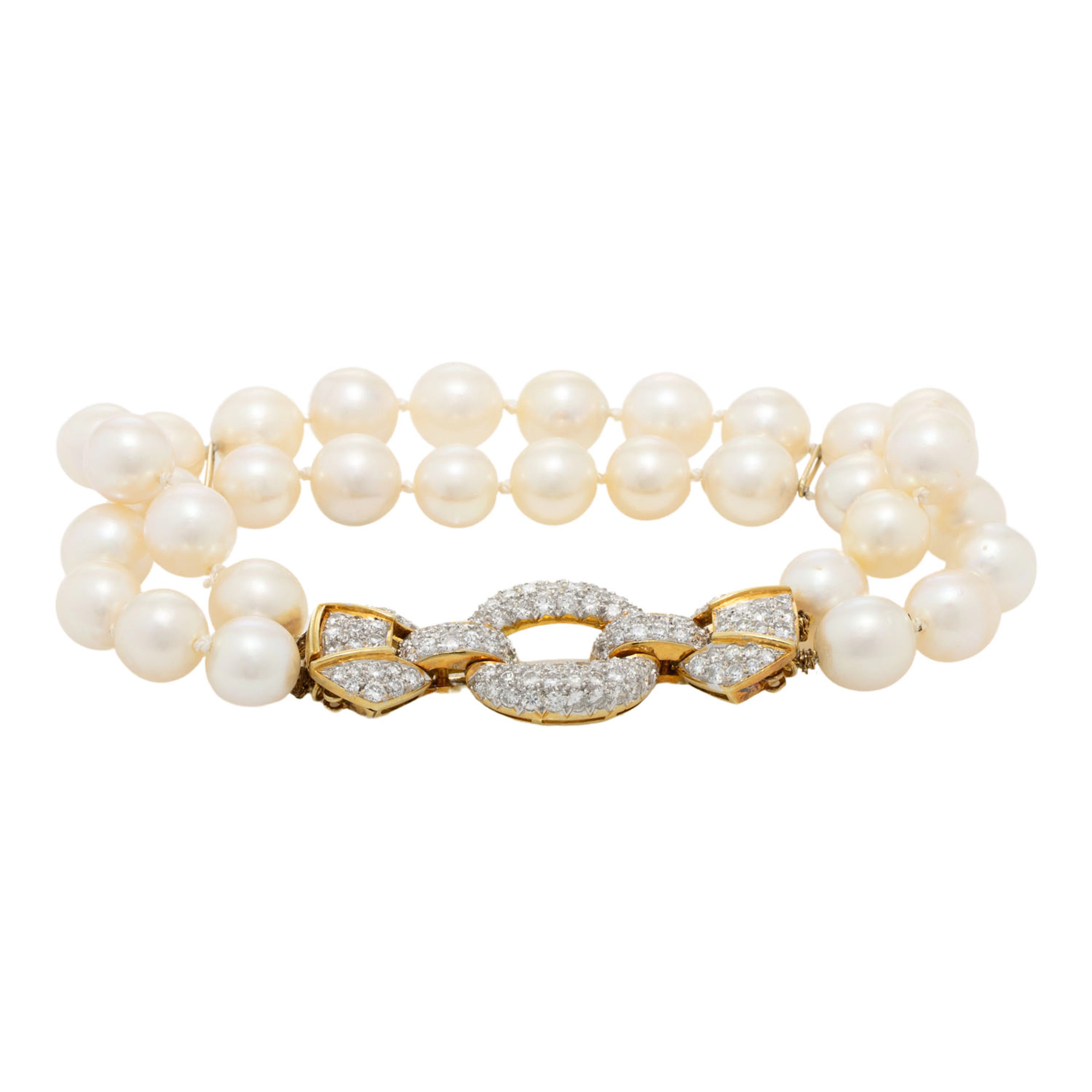 Zweireihiges Perlenarmband mit Brillantschließe