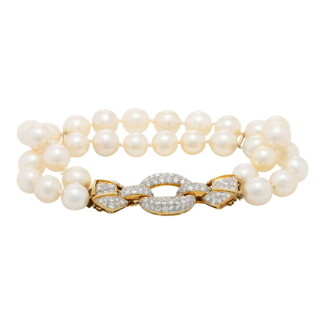 Zweireihiges Perlenarmband mit Brillantschließe