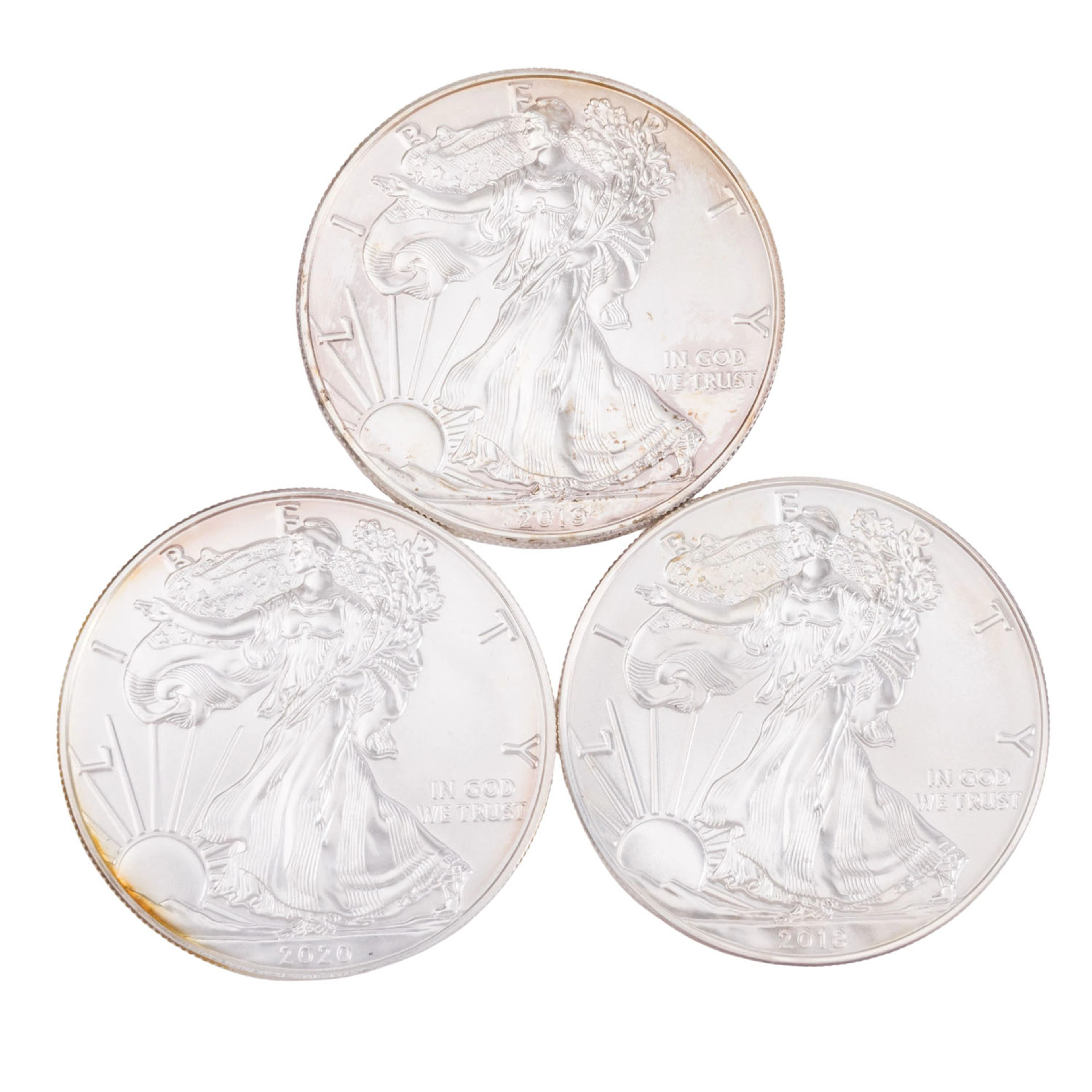 USA /SILBER-Lot - 3 x 1 Unze American Silver Eagle 2018-2020