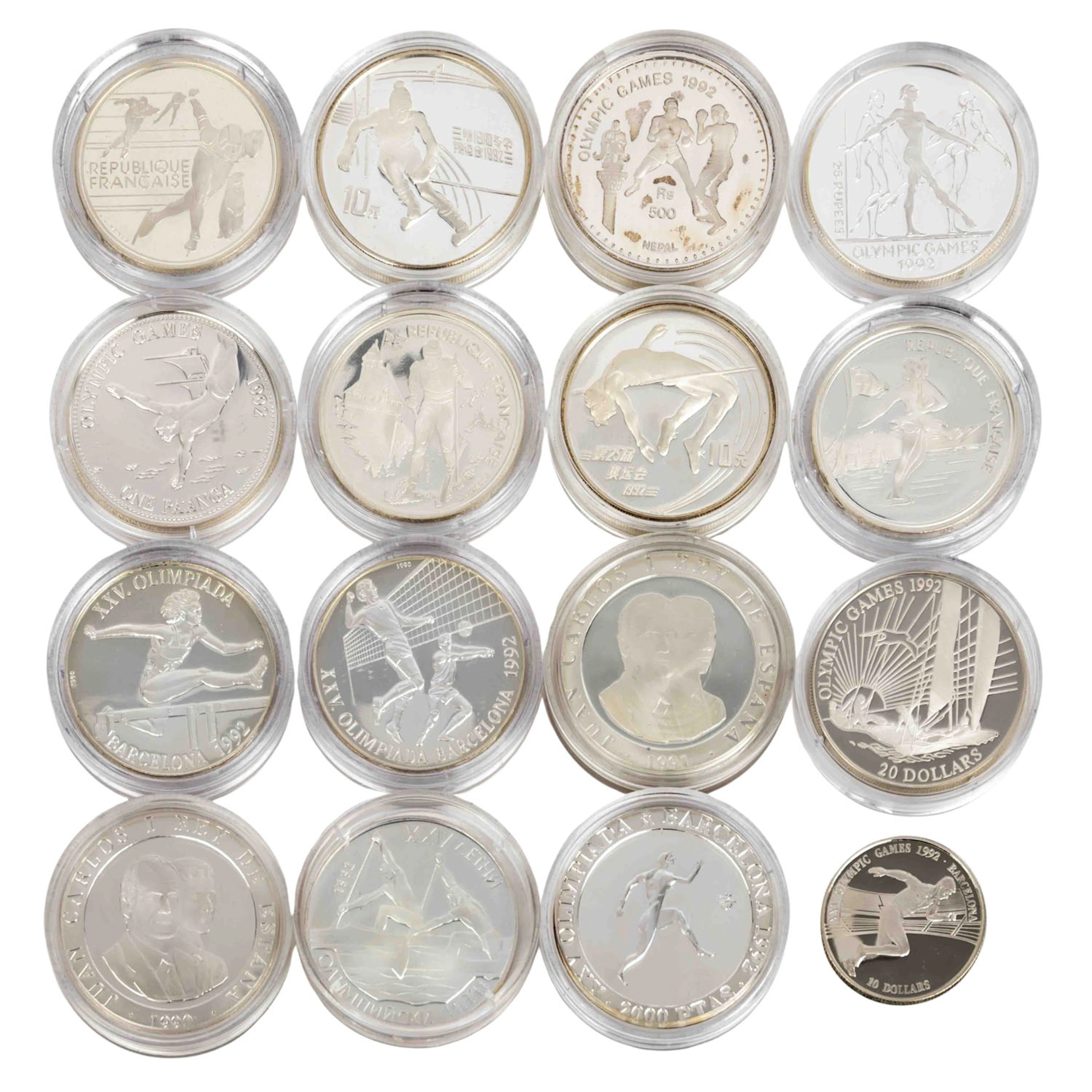 Sammlung Olympische Spiele 1992 - 16 x Silbermünzen Alle Welt in PP