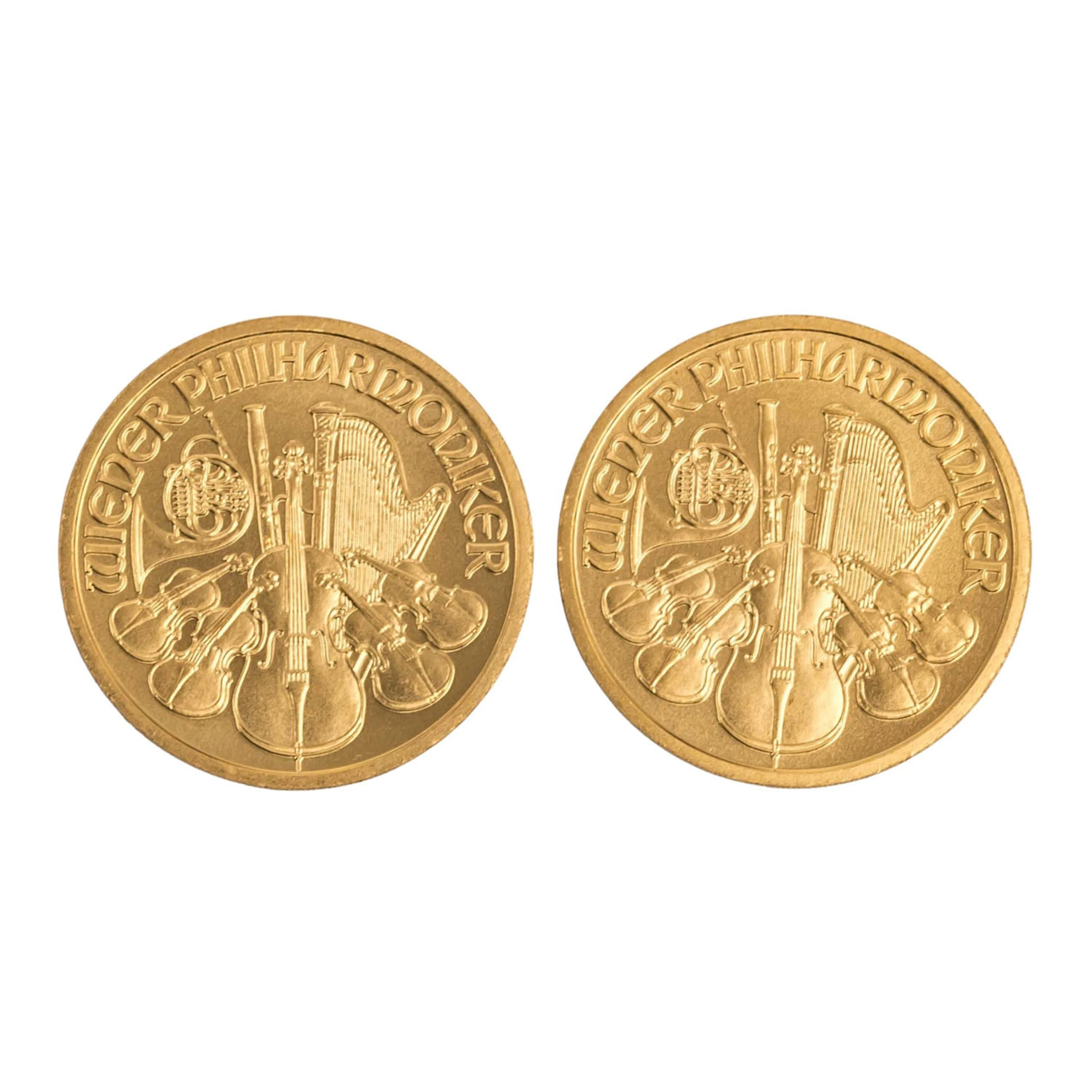 Österreich /GOLD - 2 x 10 Euro Wiener Philharmoniker à 1/10 Unze, Jg. 2003