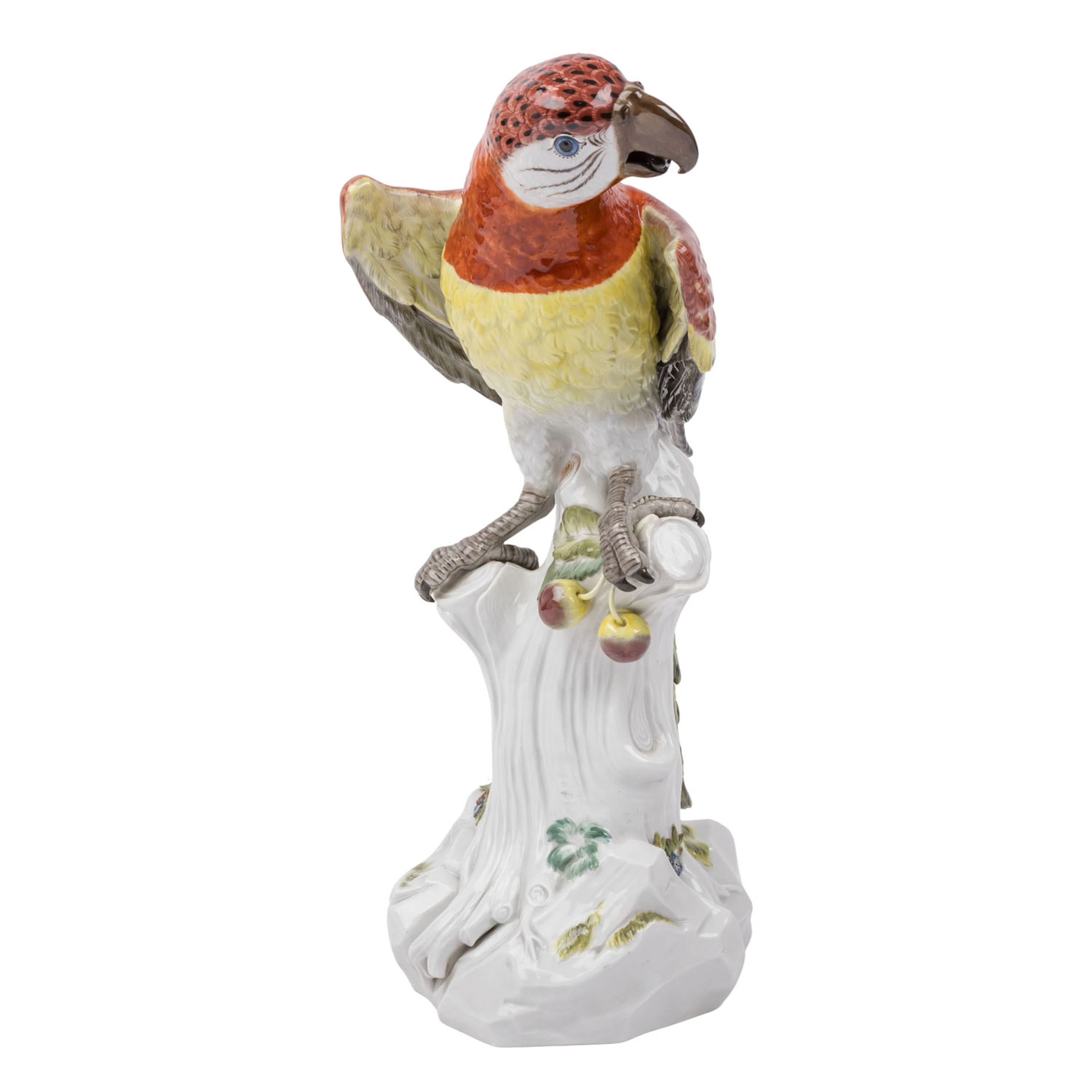 MEISSEN große Tierfigur 'Papagei auf Stamm', 20. Jh. 1. Wahl.