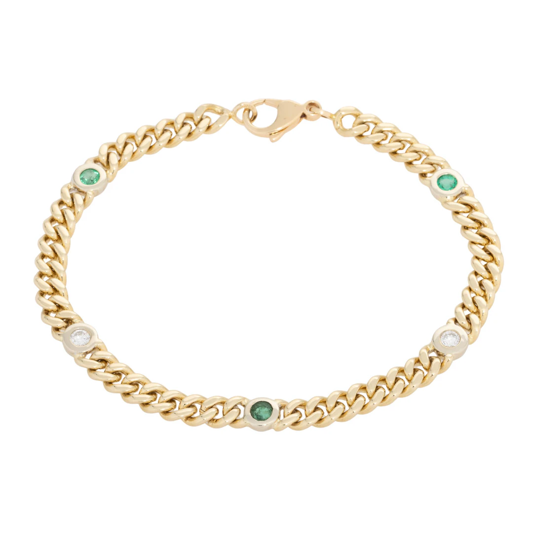 Armband mit 3 Smaragden und 2 Brillanten zus. ca. 0,2 ct