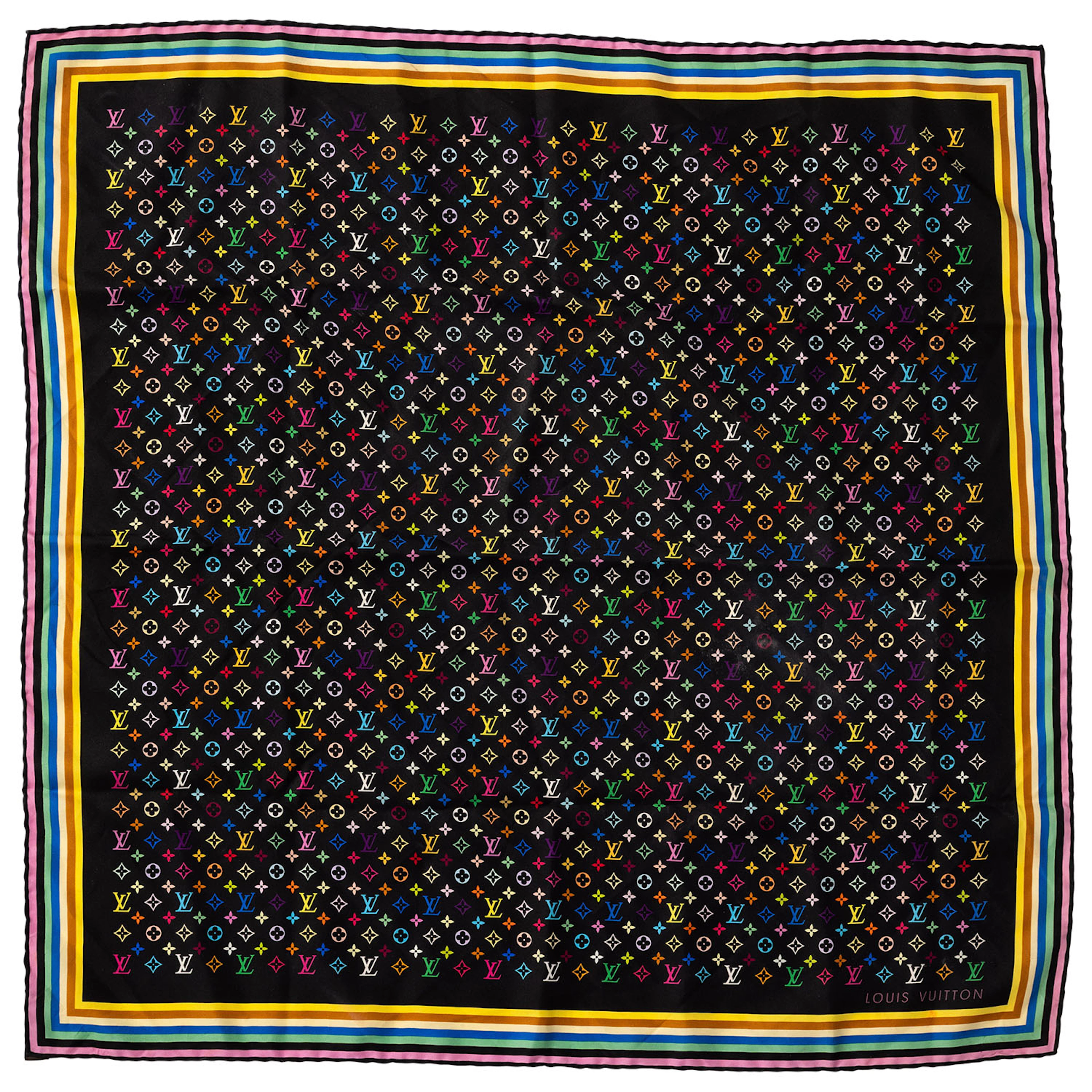 LOUIS VUITTON Seidencarré "BLACK MULTICOLOR".