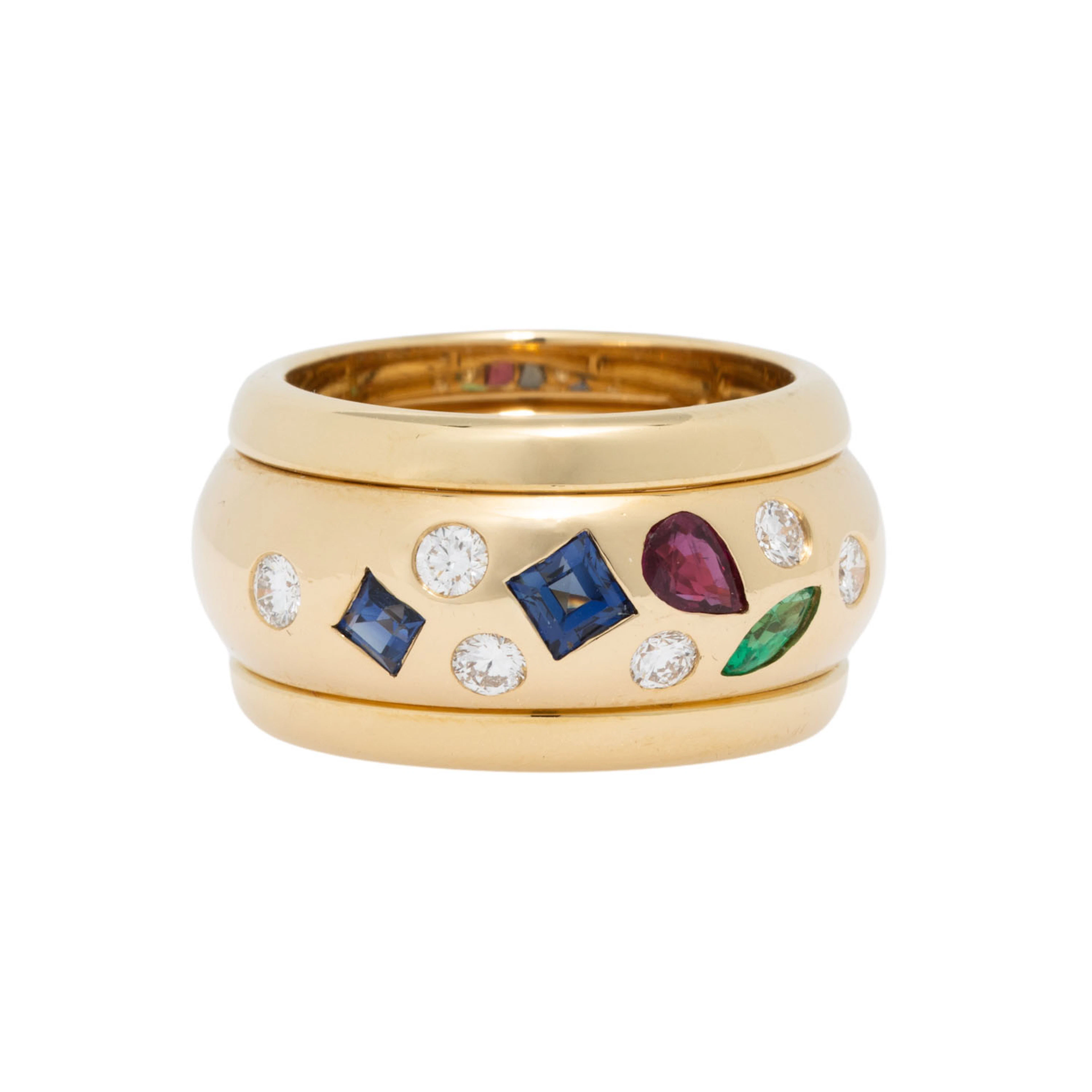 Ring mit Rubin, Saphiren, Smaragd und Brillanten