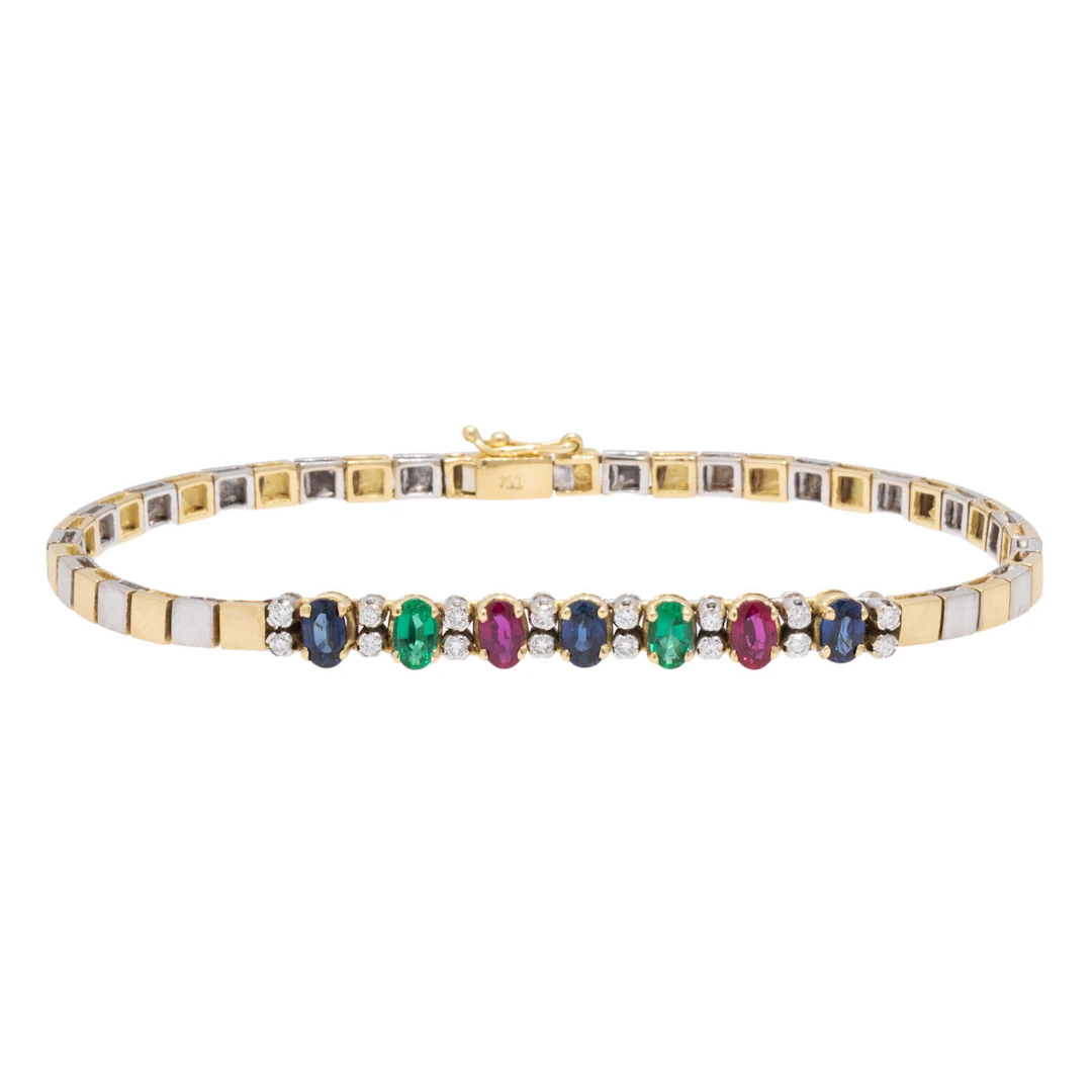 Armband mit Saphir, Rubin, Smaragd und Brillanten