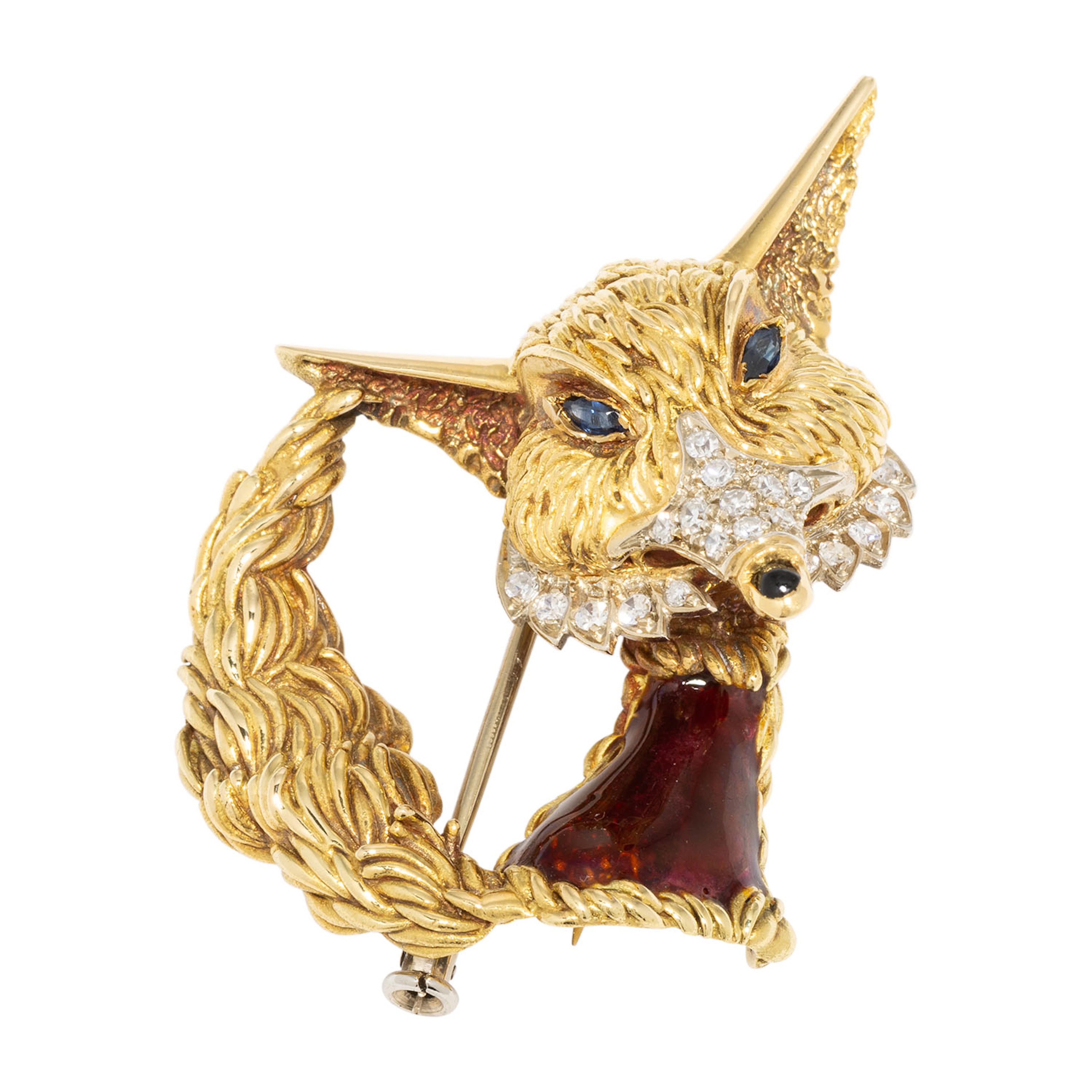 Brosche '"Fuchs" mit Diamanten, Saphir-Augen