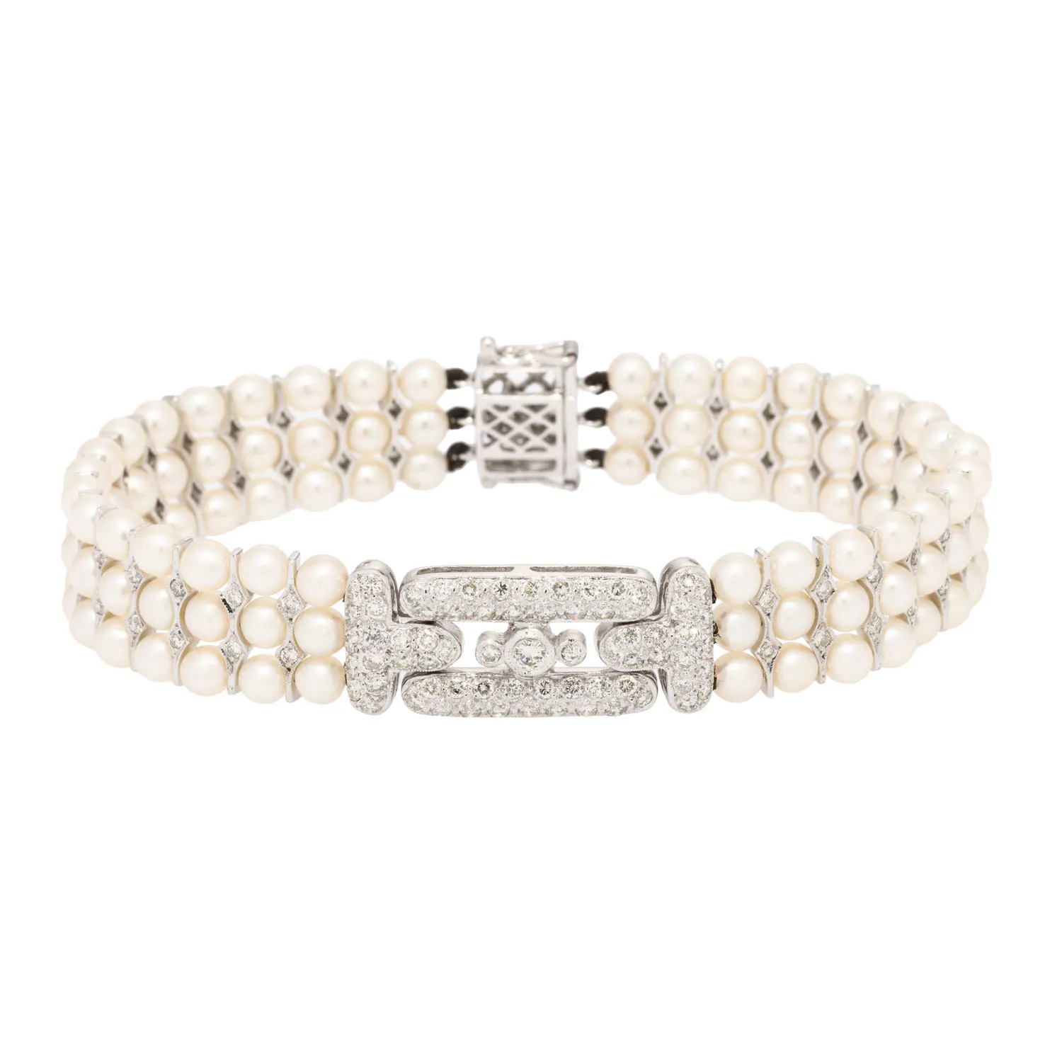 Armband im Art Déco Stil mit Perlen und Brillanten