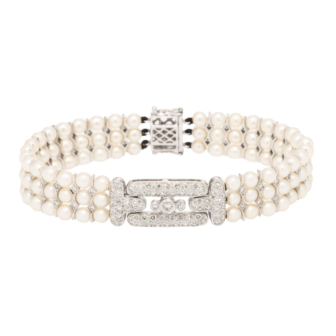 Armband im Art Déco Stil mit Perlen und Brillanten