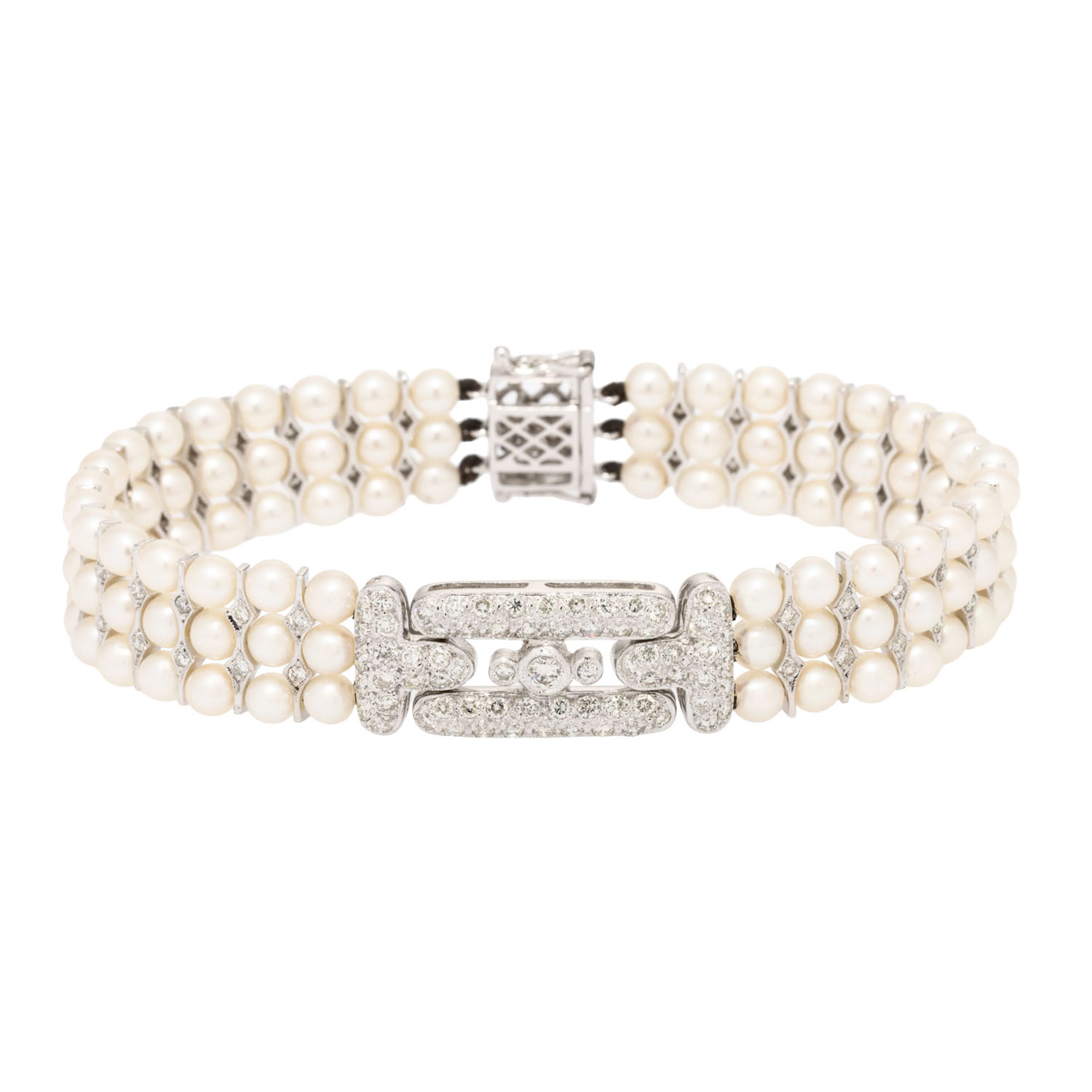 Armband im Art Déco Stil mit Perlen und Brillanten