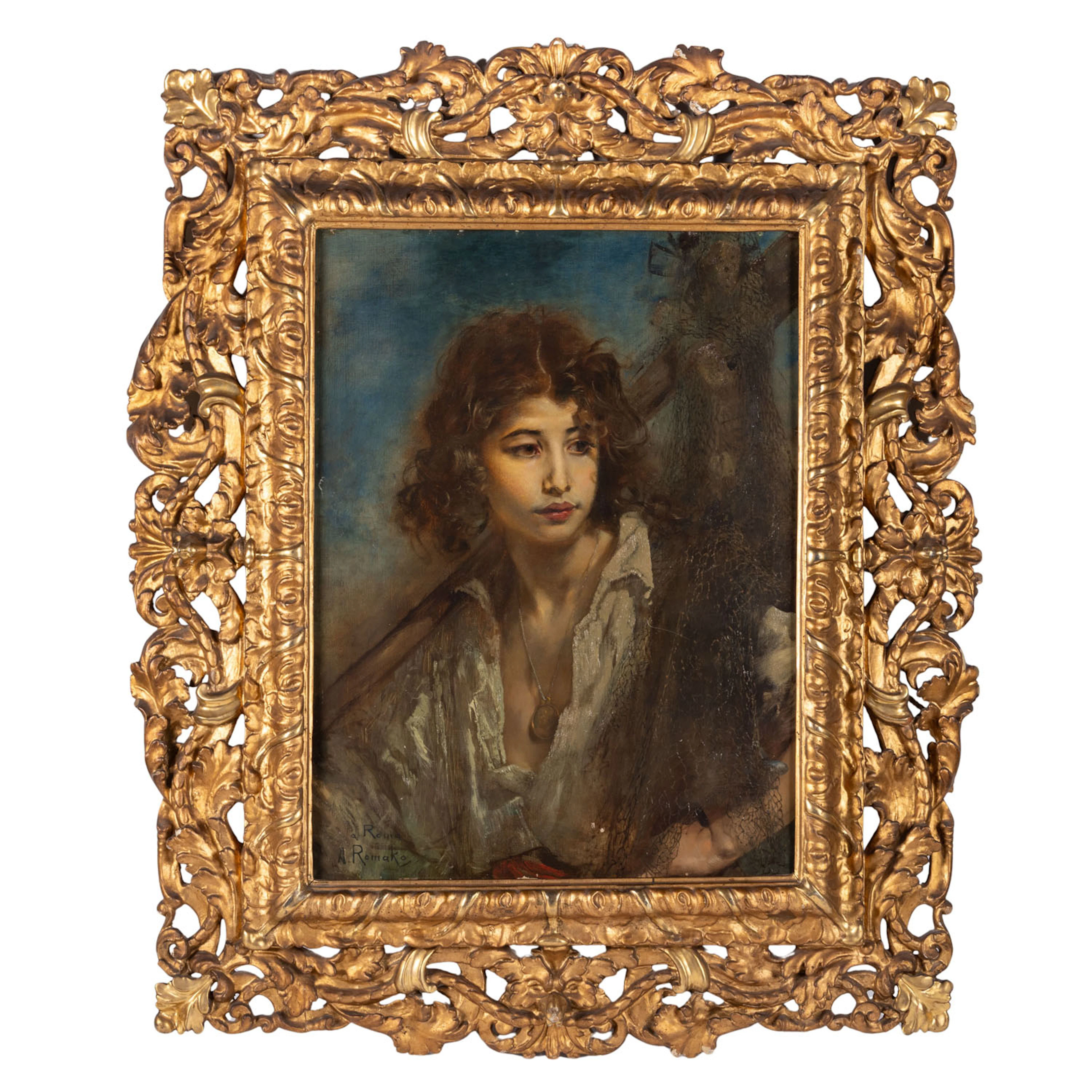 ROMAKO, ANTON (1832-1889), "Fischerkind mit Netz"