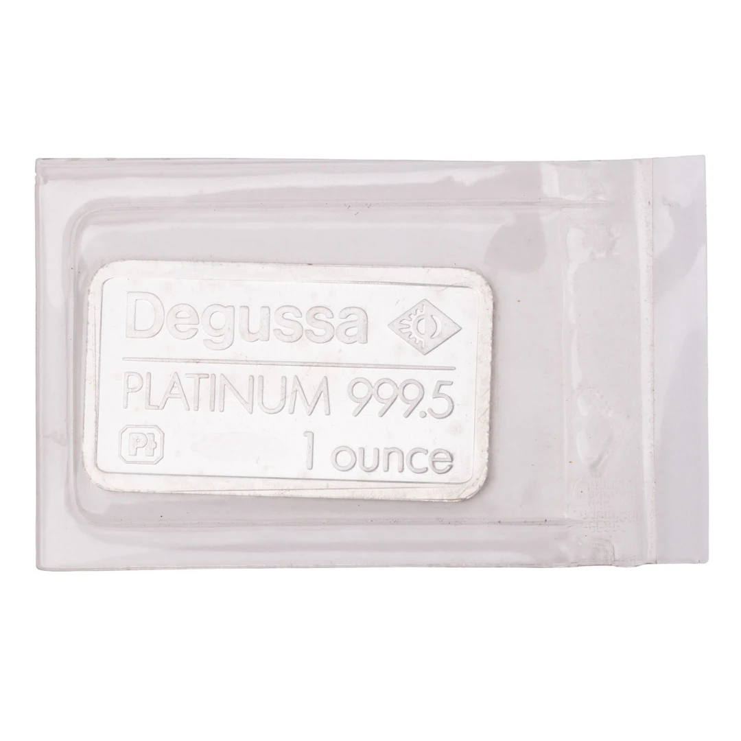 PLATINbarren – 1 oz 999,5 Platin fein, geprägte Form, Hersteller Degussa