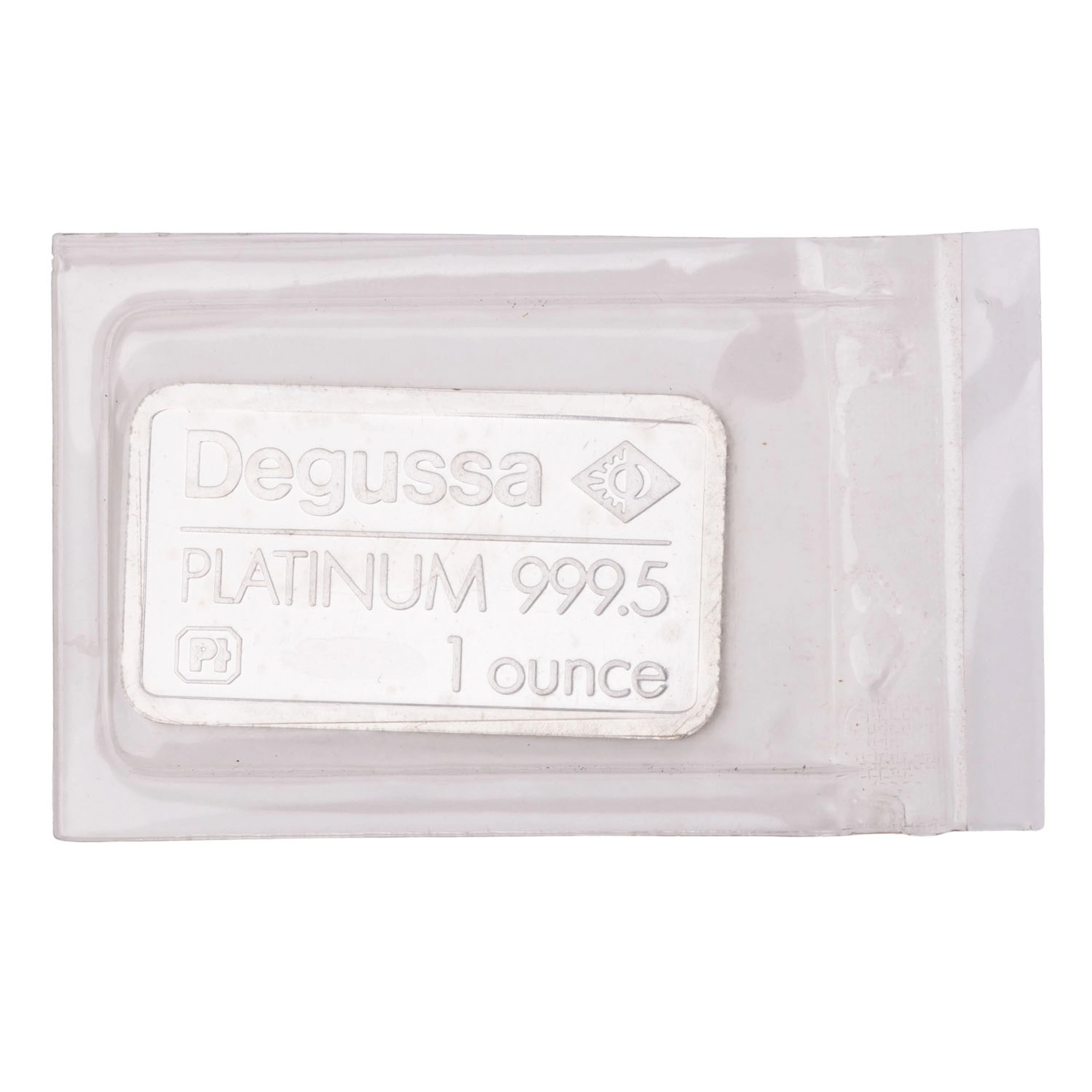 PLATINbarren – 1 oz 999,5 Platin fein, geprägte Form, Hersteller Degussa