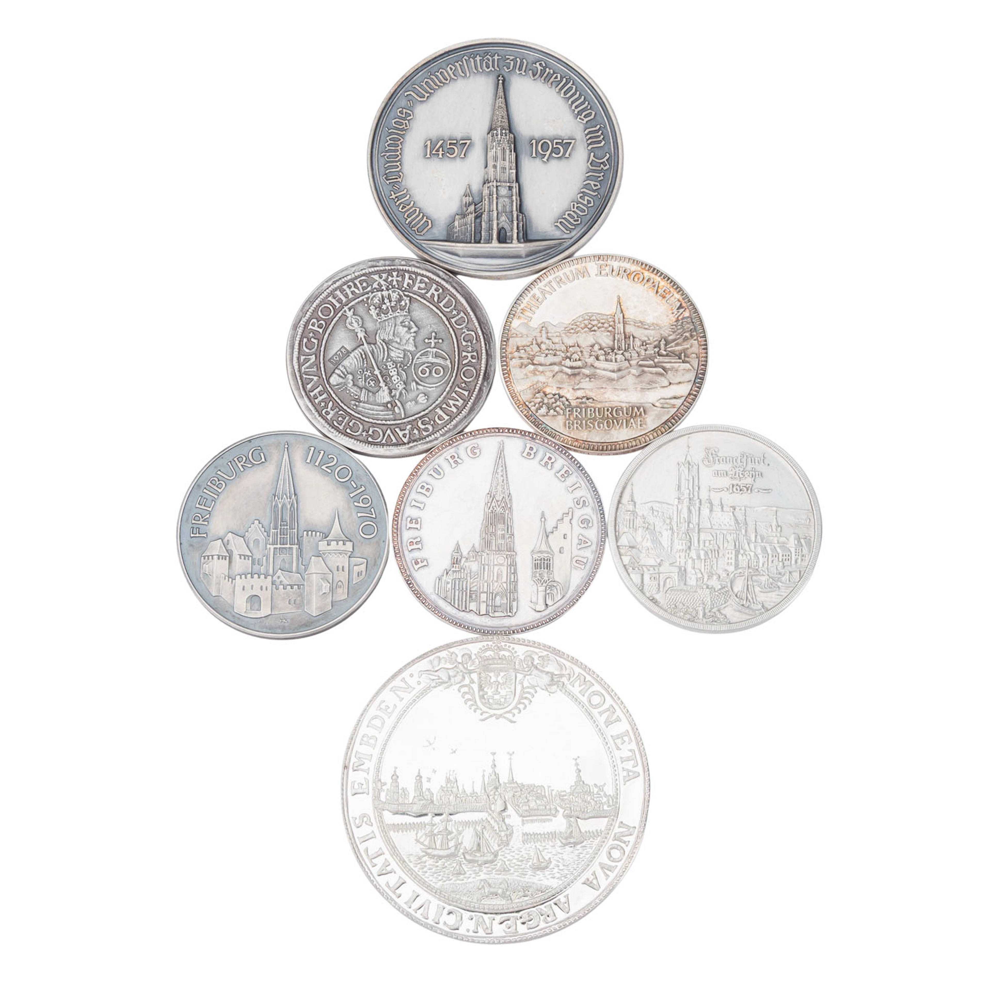 7 moderne Silber Medaillen, oft auf Basis historischer Vorlagen