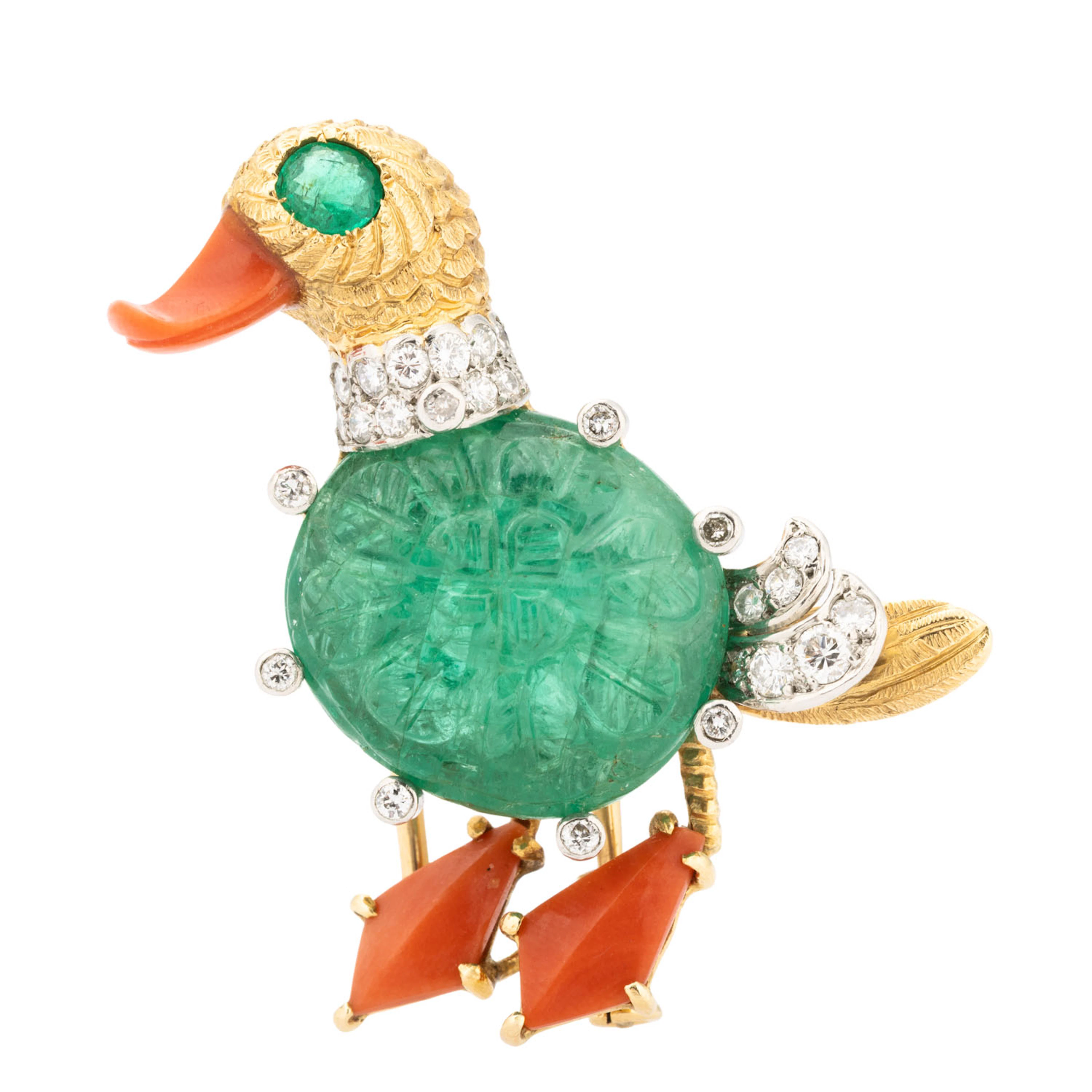 CARTIER entzückende Brosche "Ente" mit Smaragden