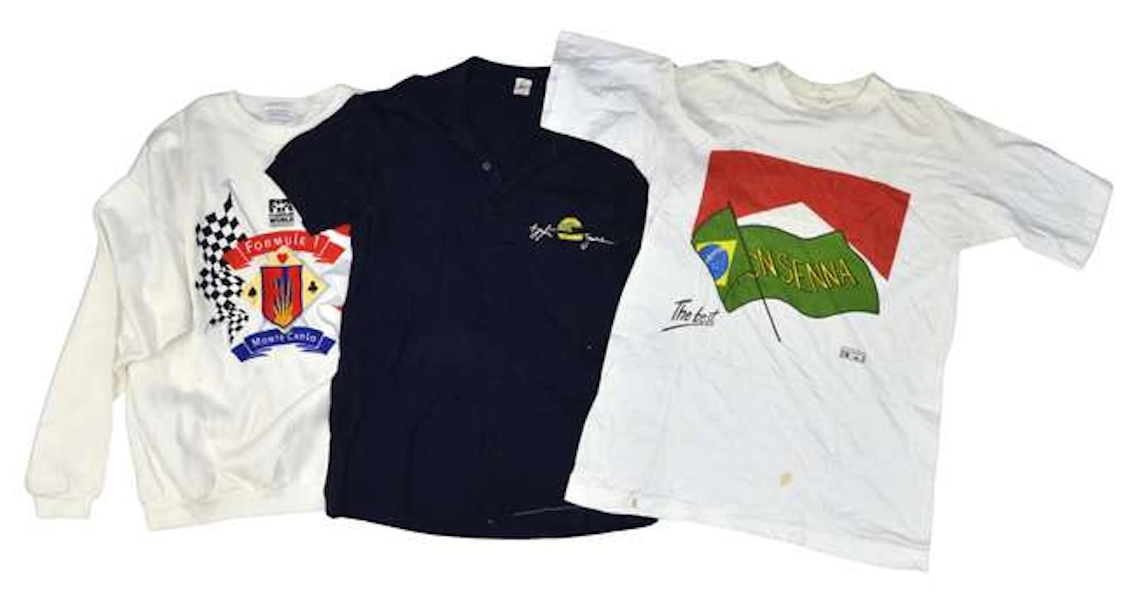 A collection of 6 vintage collectable Ayrton Senna white T-Shirts