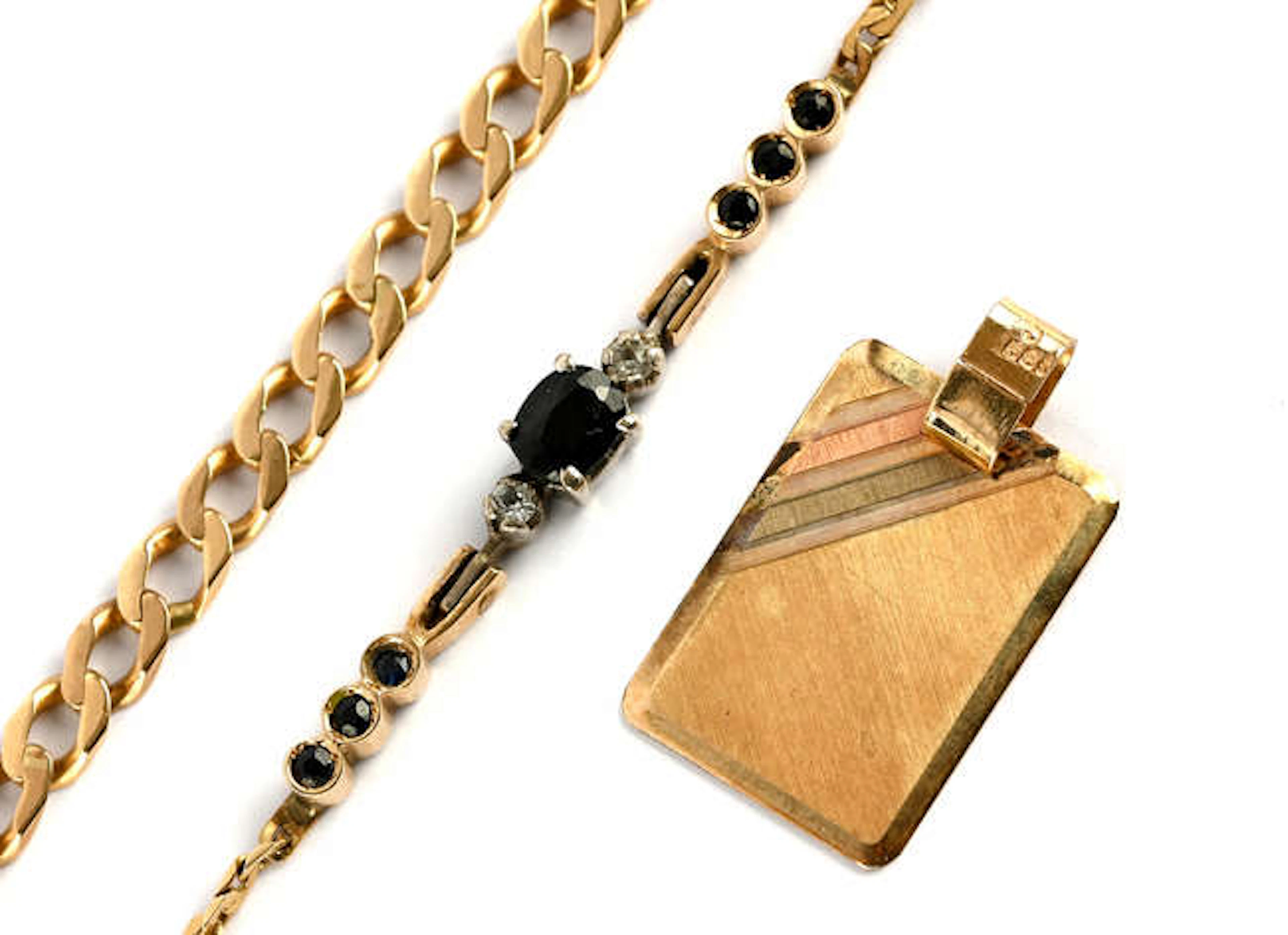 Two bracelets and a pendant, including a sapphire and paste set bracelet