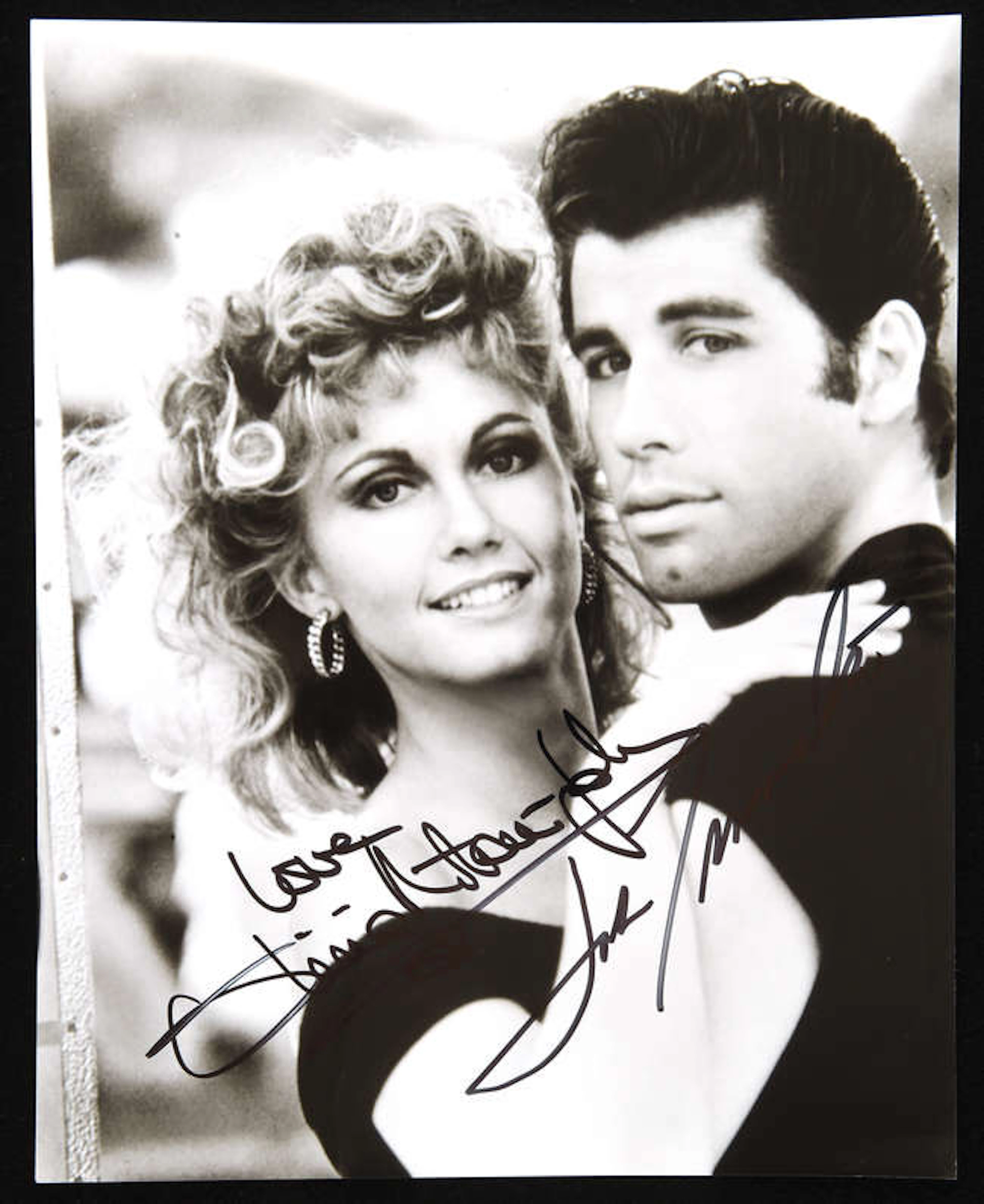 John Travolta and Olivia Newton-John Autographed Photograph black