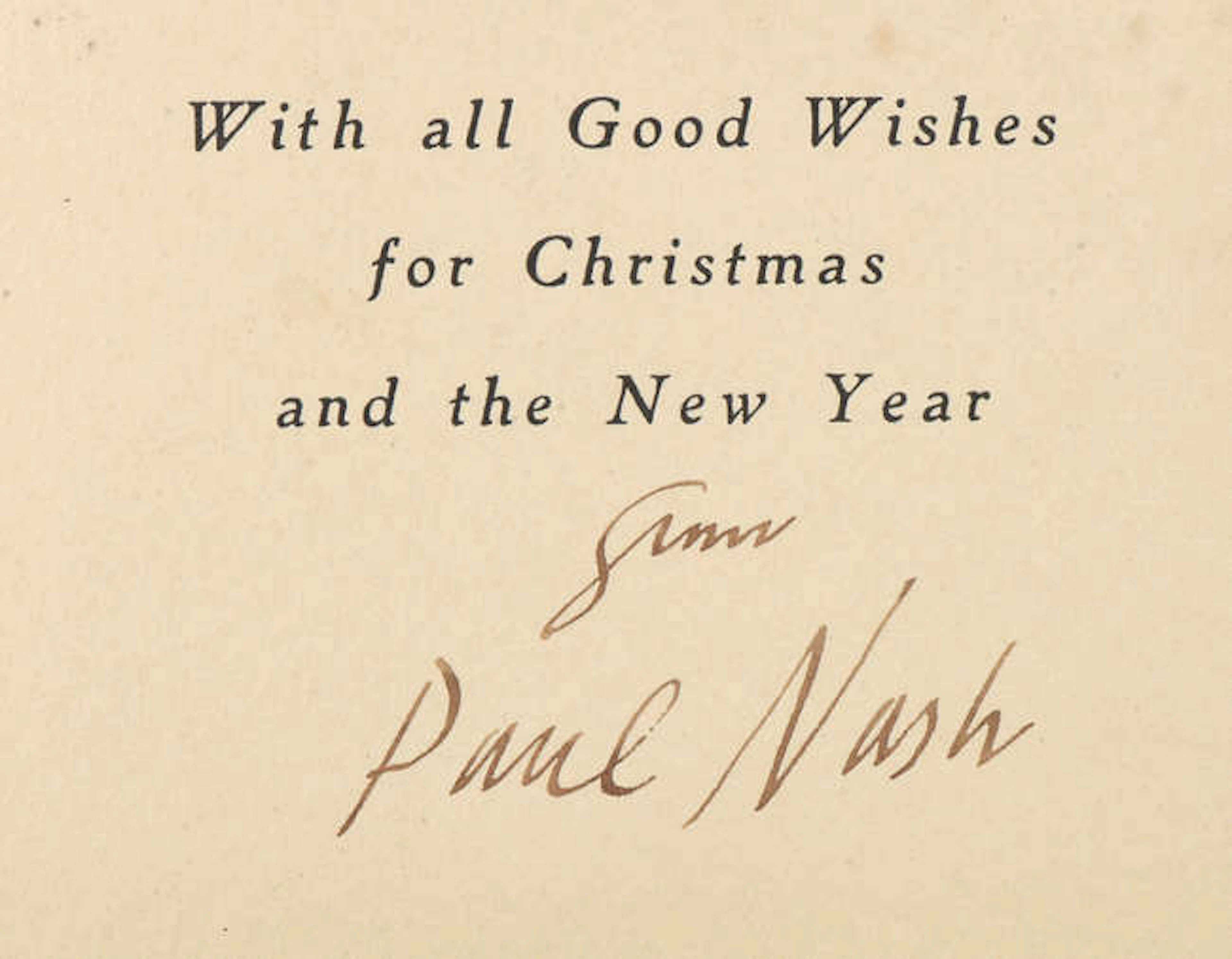 Paul Nash, a Christmas Card featuring 'Sussex Landscape', signed by