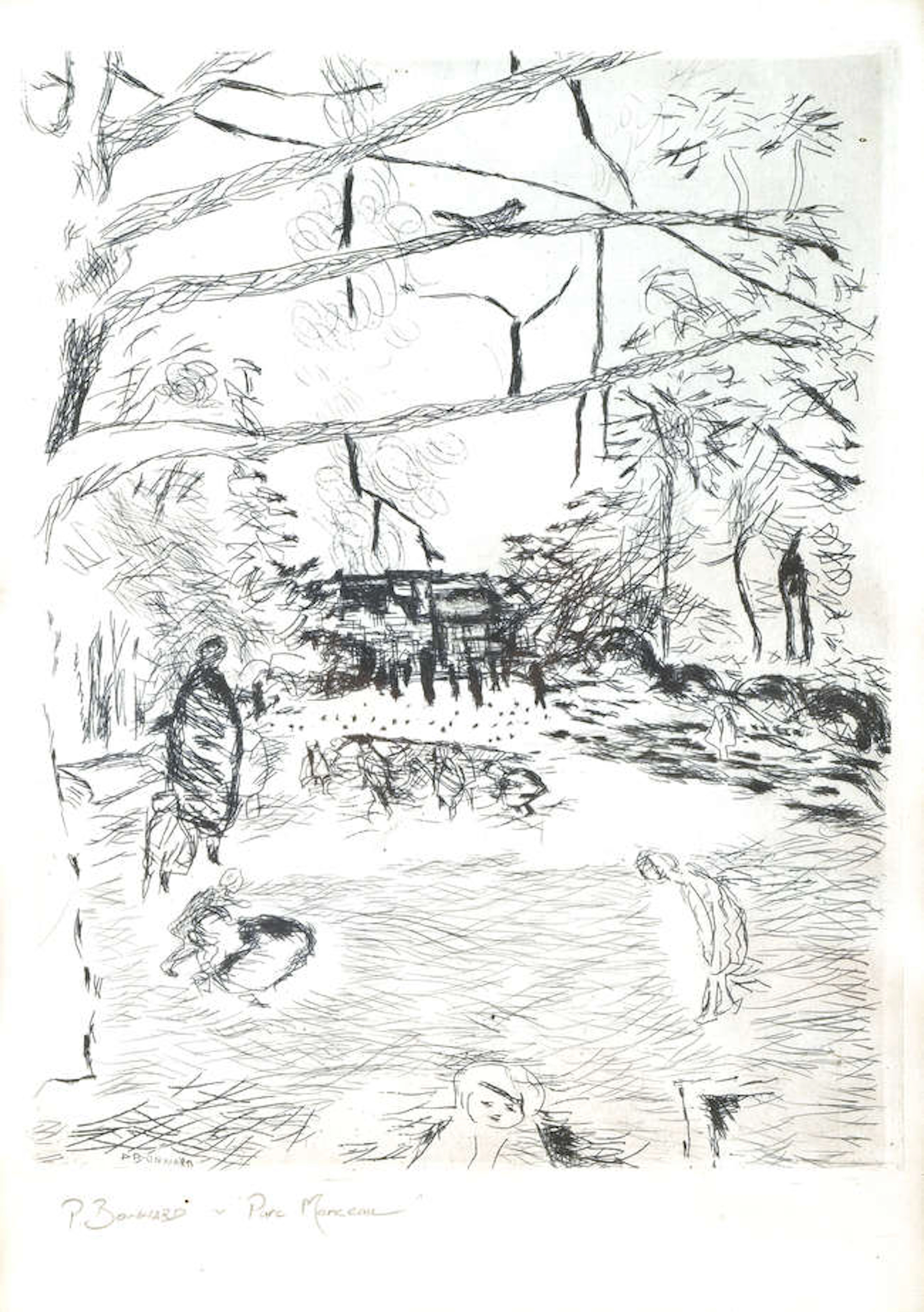 After Pierre Bonnard, 'Le Parc Monceau', engraving, with pencil inscription
