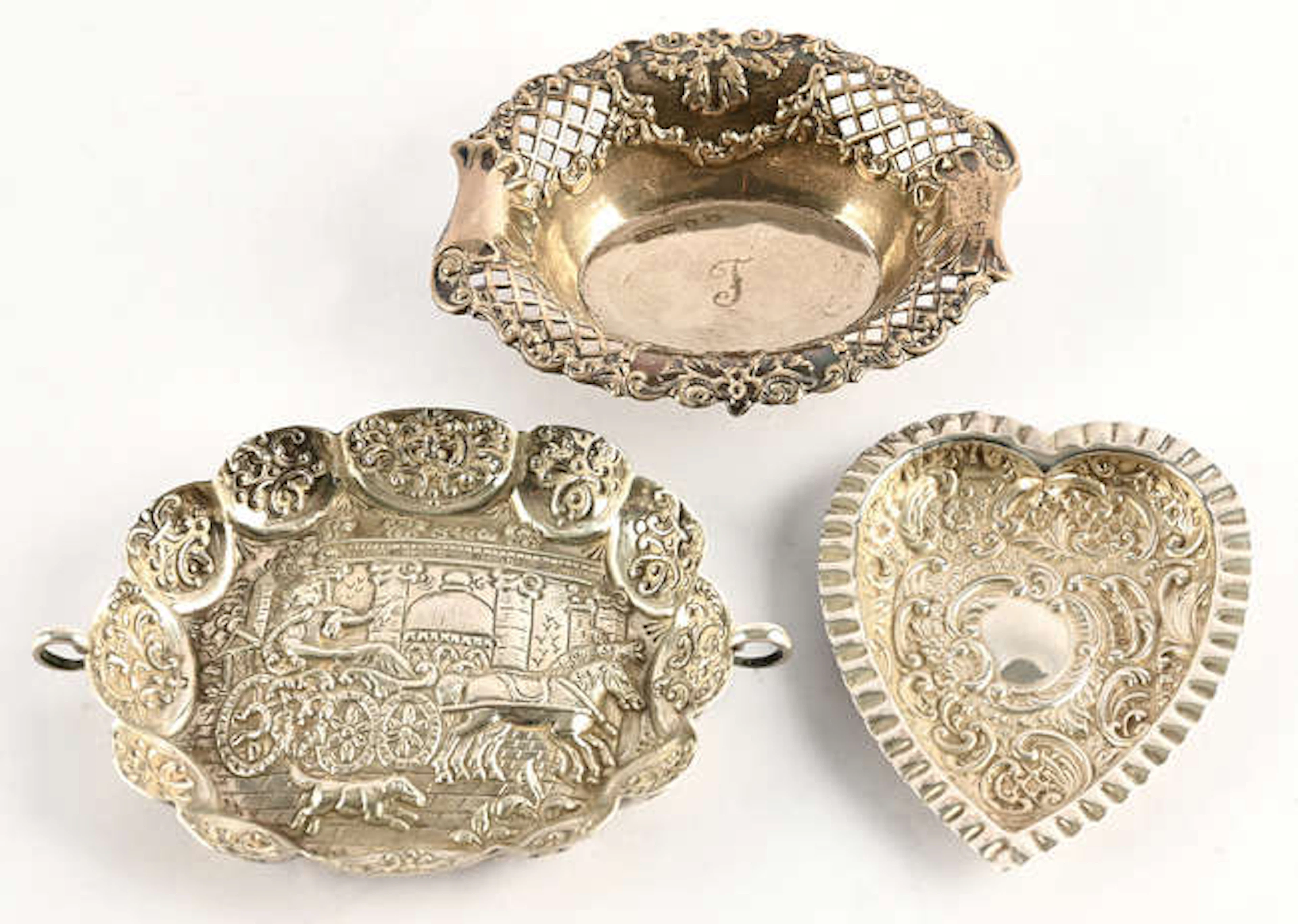 Embossed heart shaped pin tray, by James Dixon & Sons,Sheffield 1900