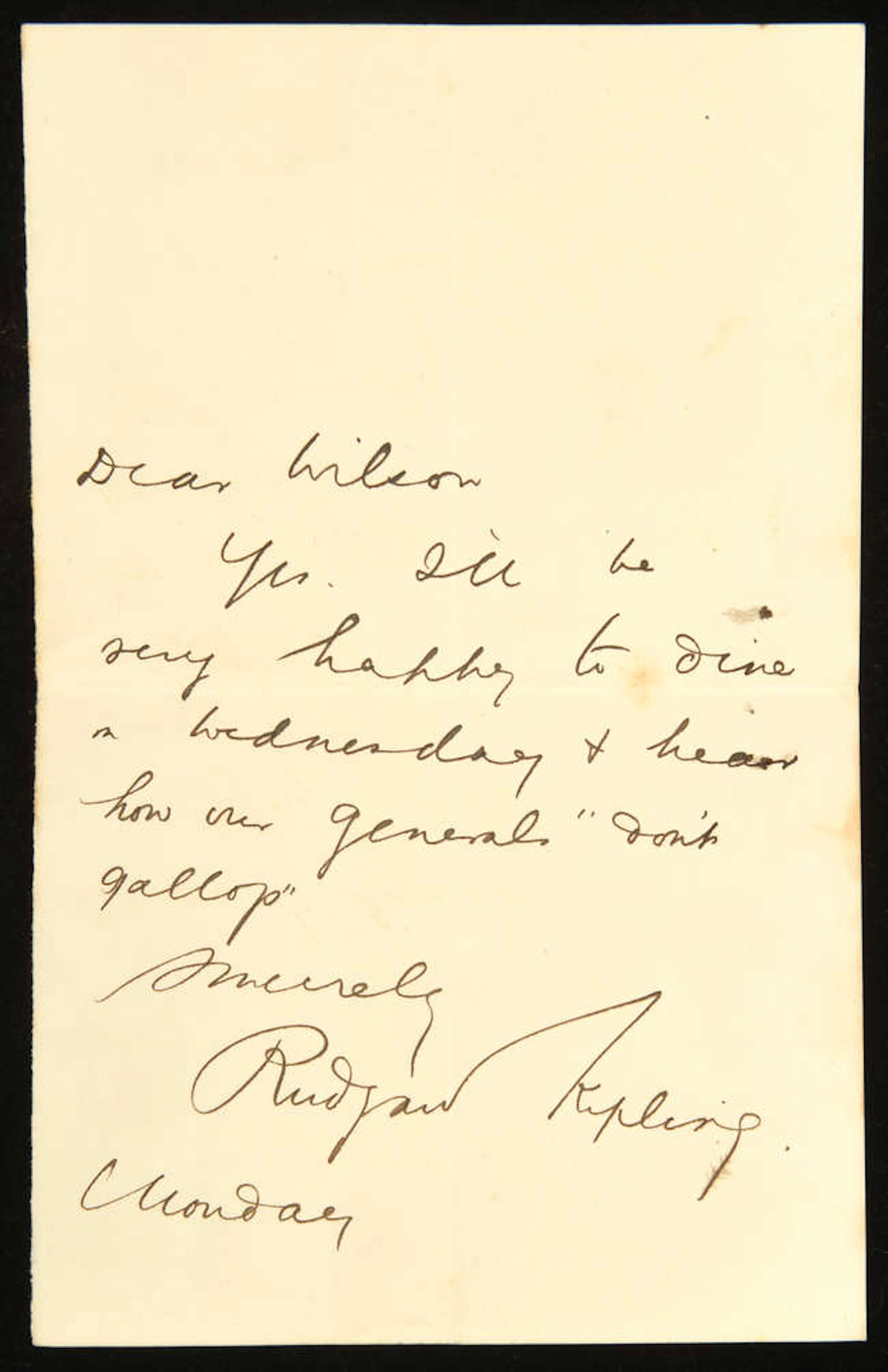 AMENDED PROVENANCE NOTE: Rudyard Kipling (1865-1936). Autograph Letter