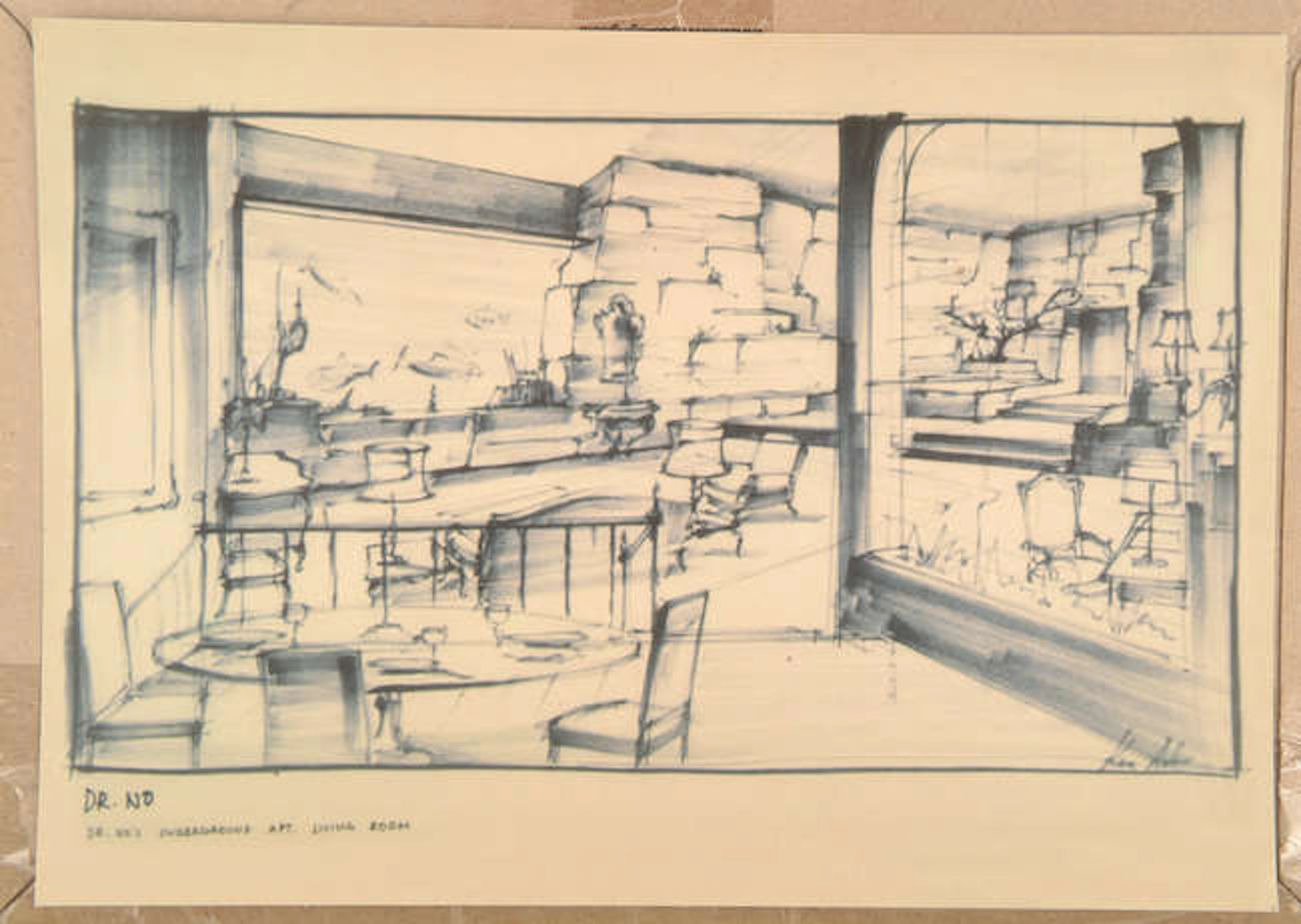 James Bond: After Ken Adam, a group of four film set design drawings