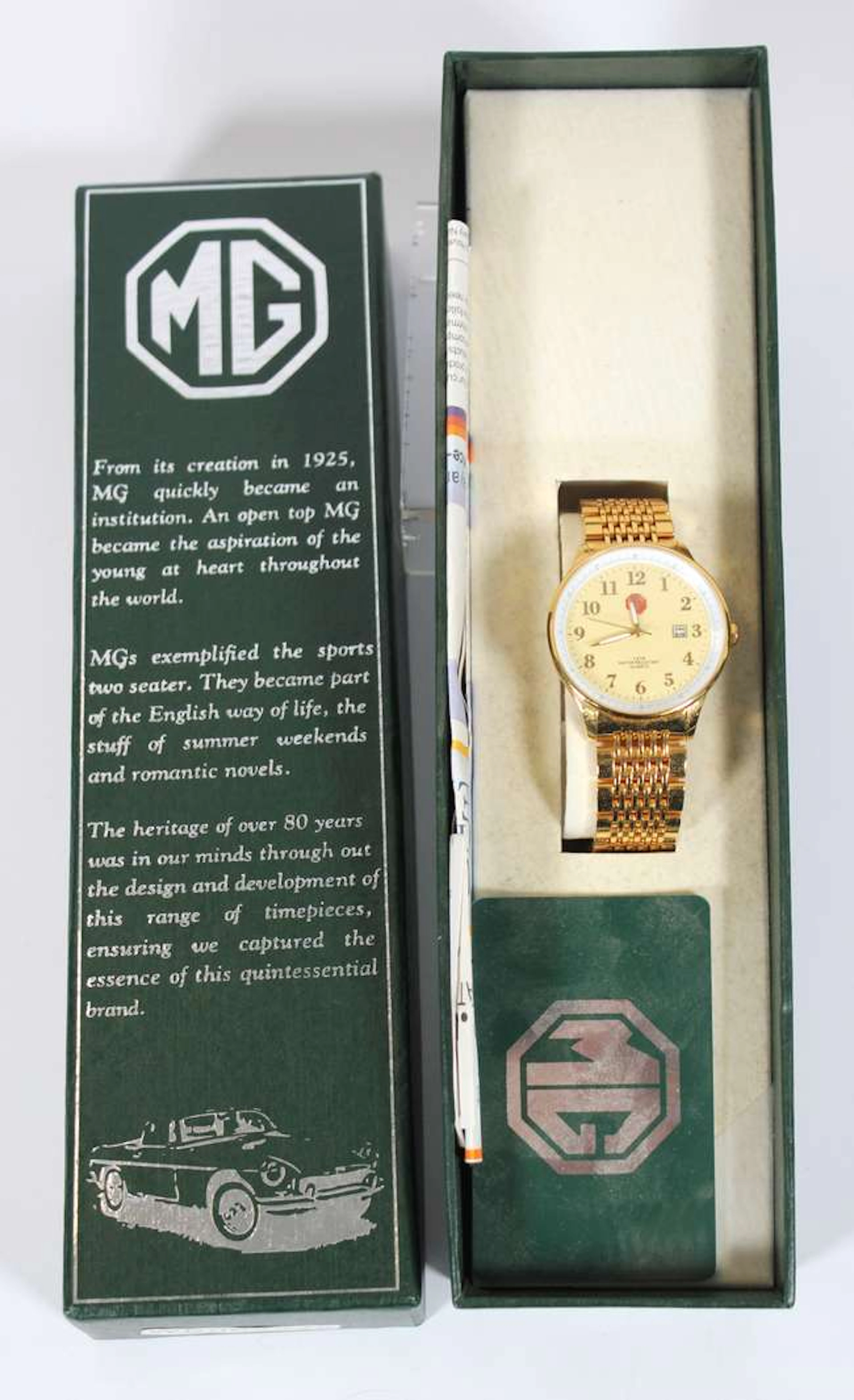 Official MG Men's gold bracelet quartz watch with cream dial. Complete