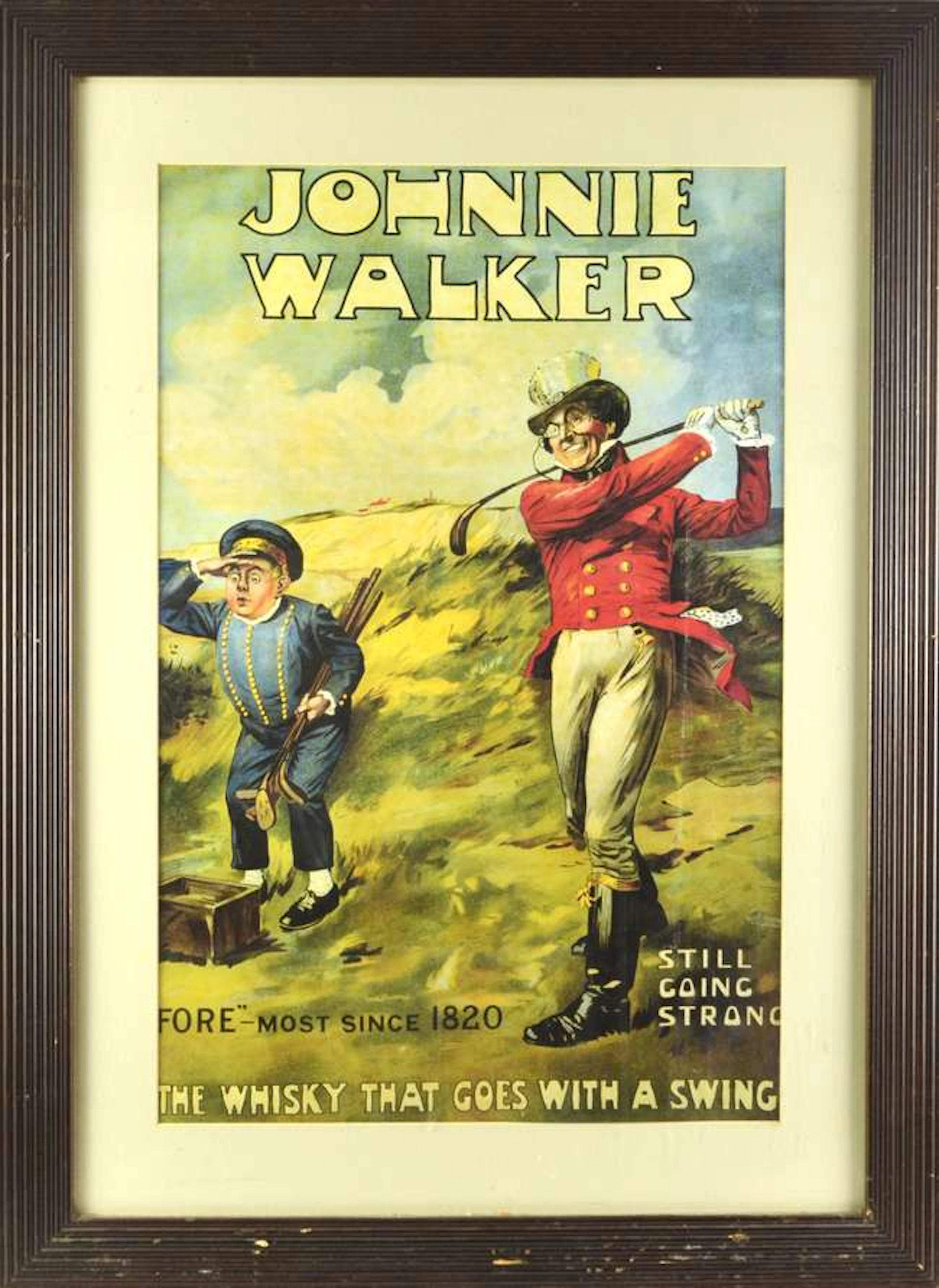 Johnnie Walker Vintage Golfing Poster, framed and glazed 59x81cm.