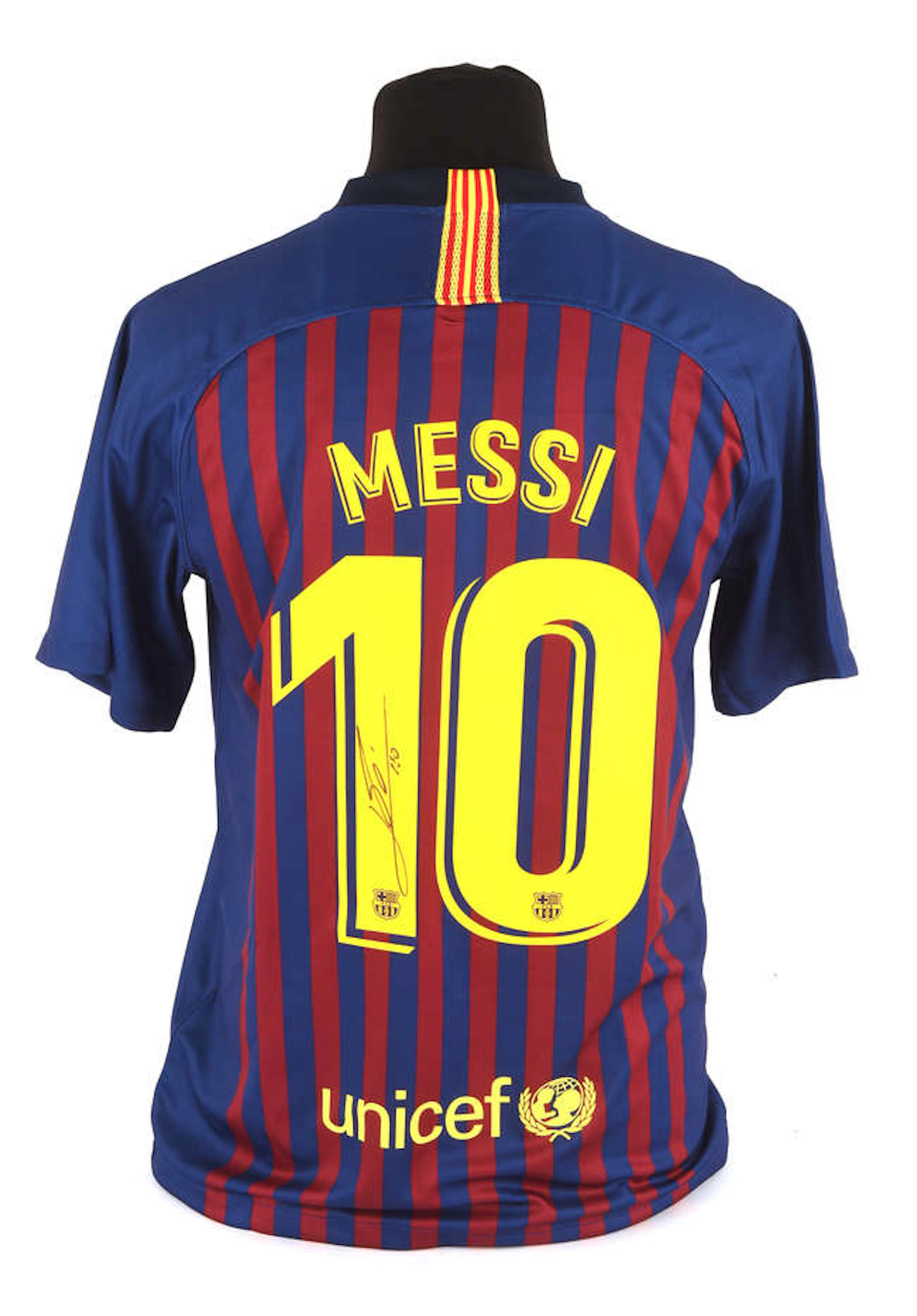 Lionel Messi Back Signed Barcelona 2018/19 Home Shirt, in presentation