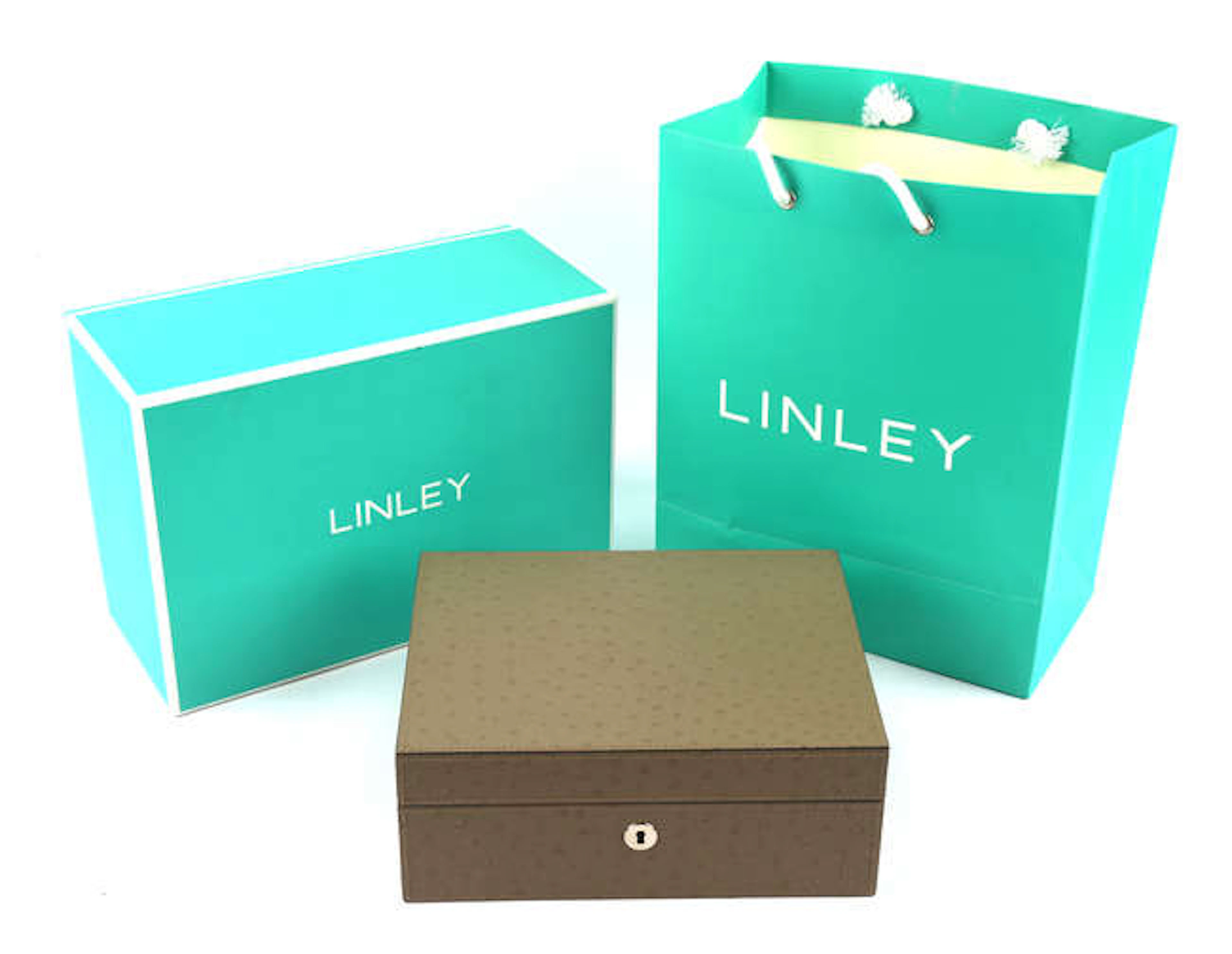 LINLEY, a jewellery box, wood and grey pressed leather, with stitched