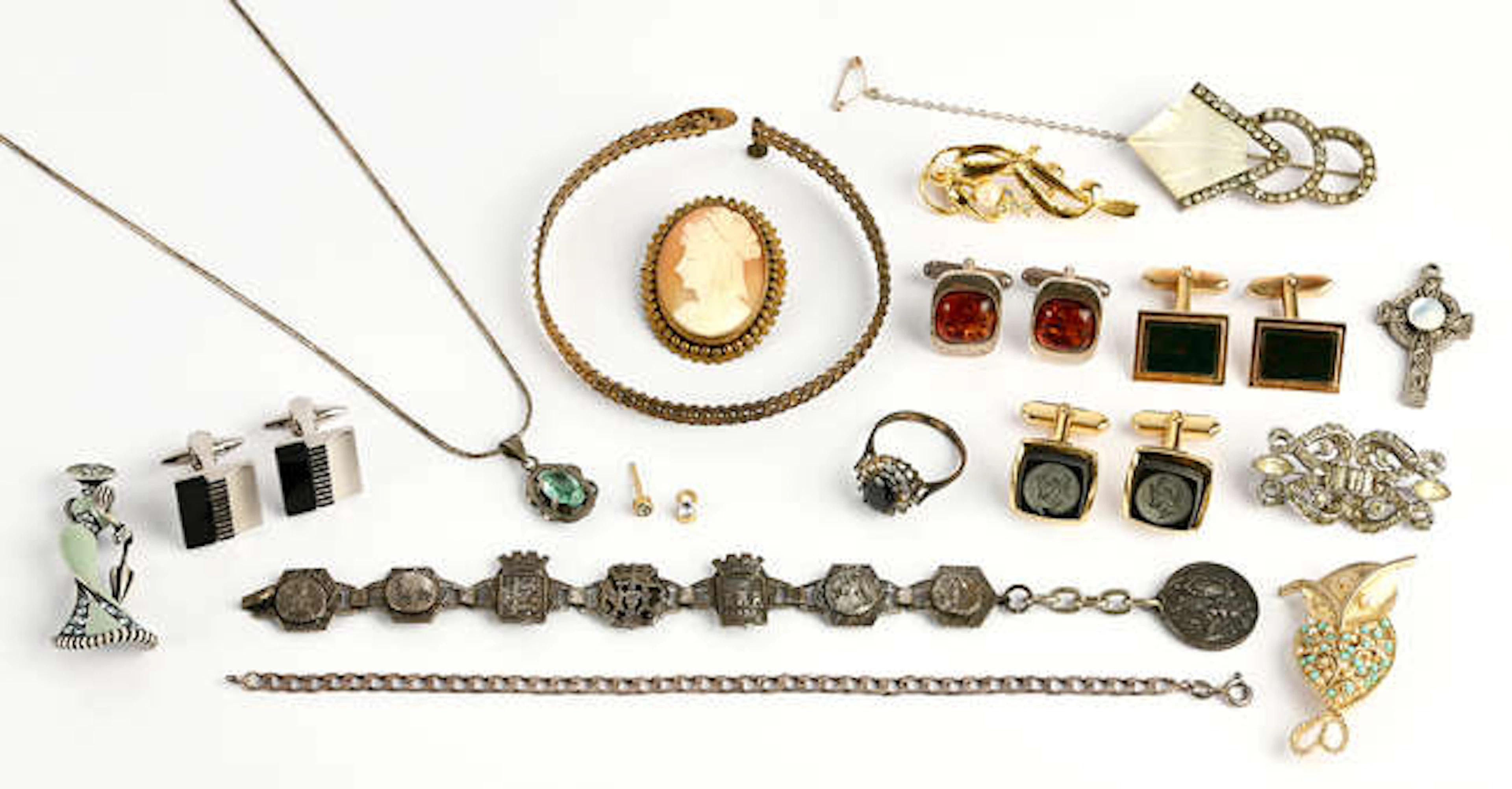 A group of costume jewellery and silver items with jewellery box