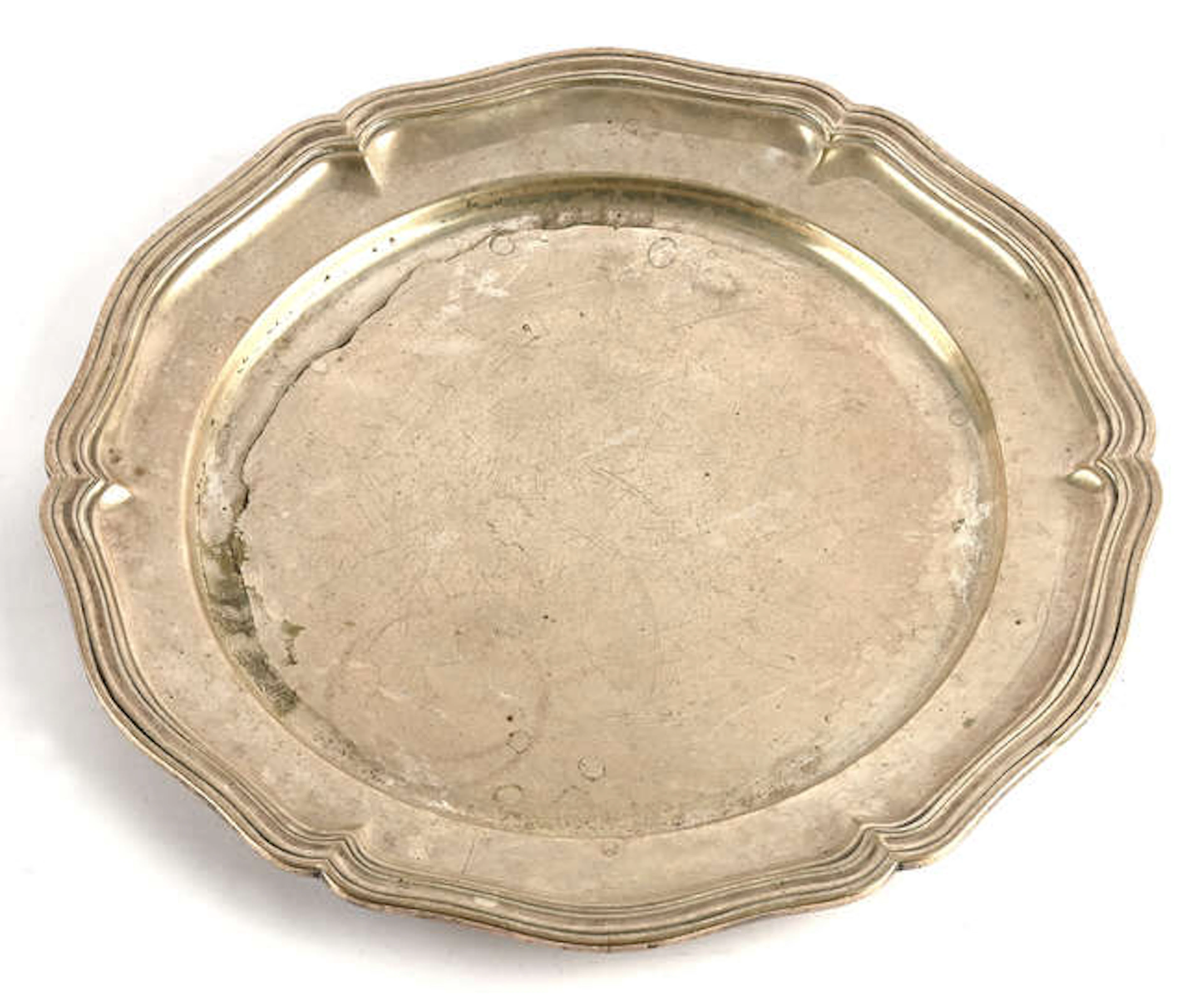 Italian 800 standard serving platter with shaped rim, marked F Broggi