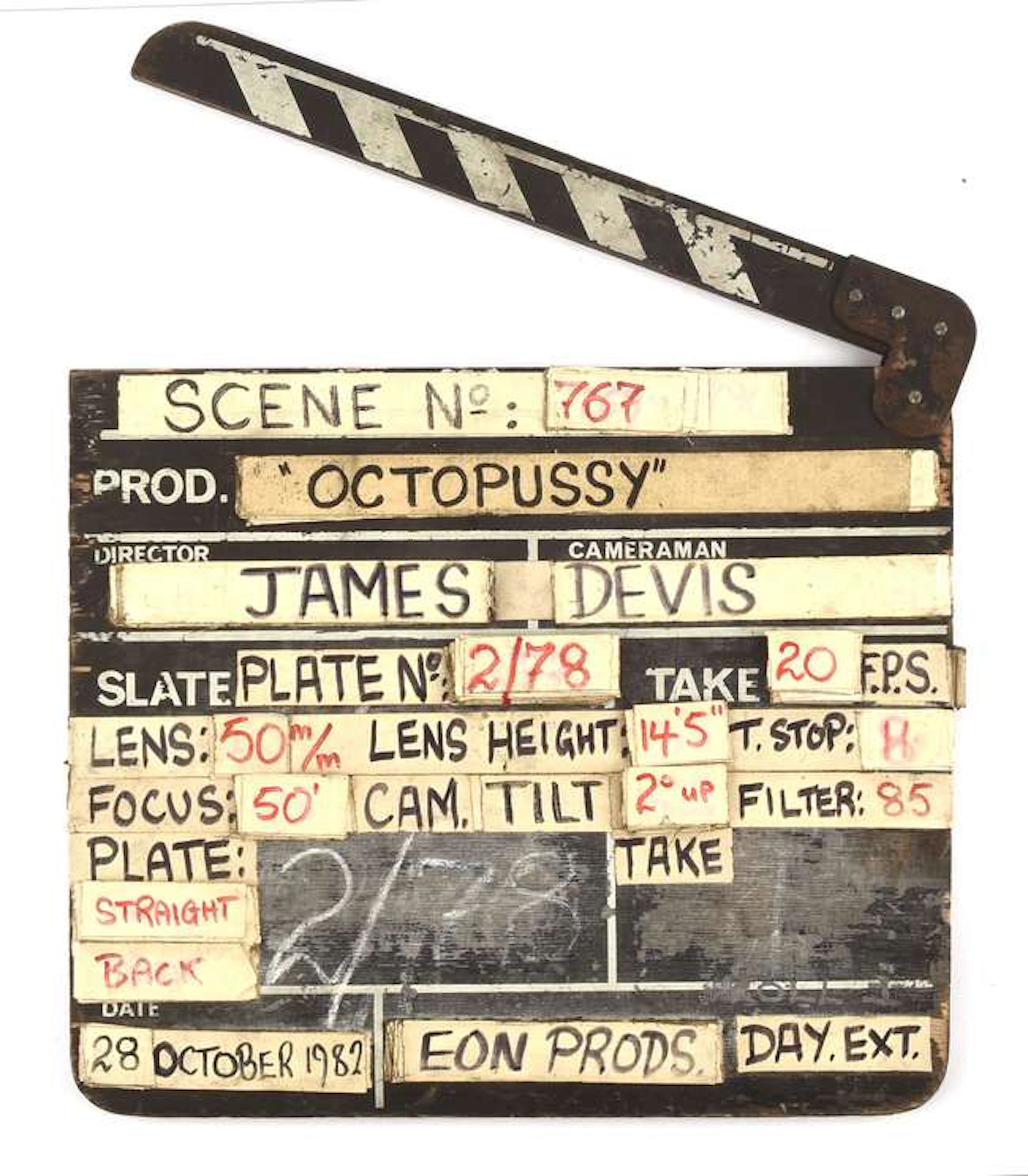 James Bond: Octopussy (1983). Clapperboard used during the filming