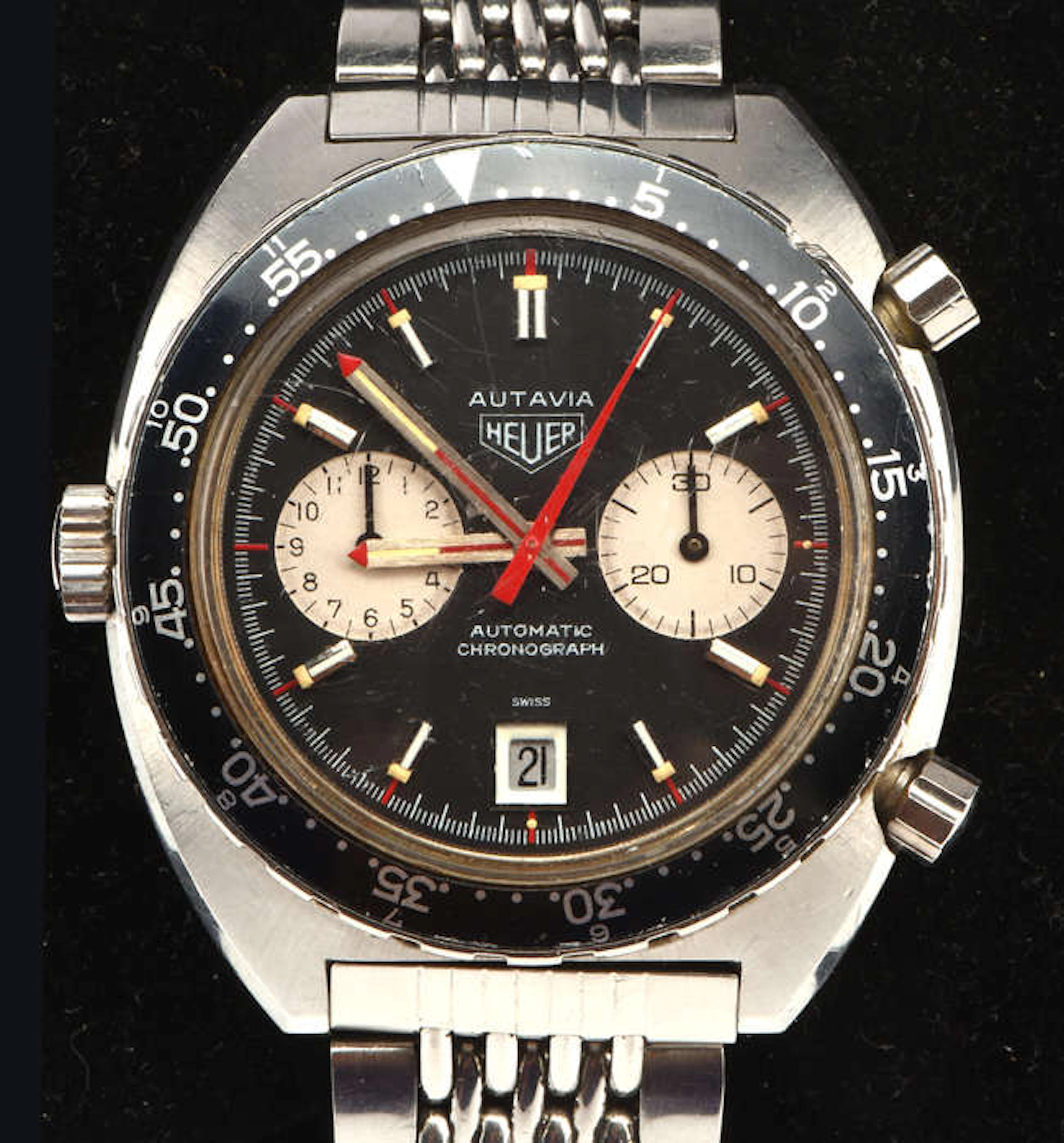 Heuer a Gentleman's stainless steel Autavia wristwatch, with unidirectional