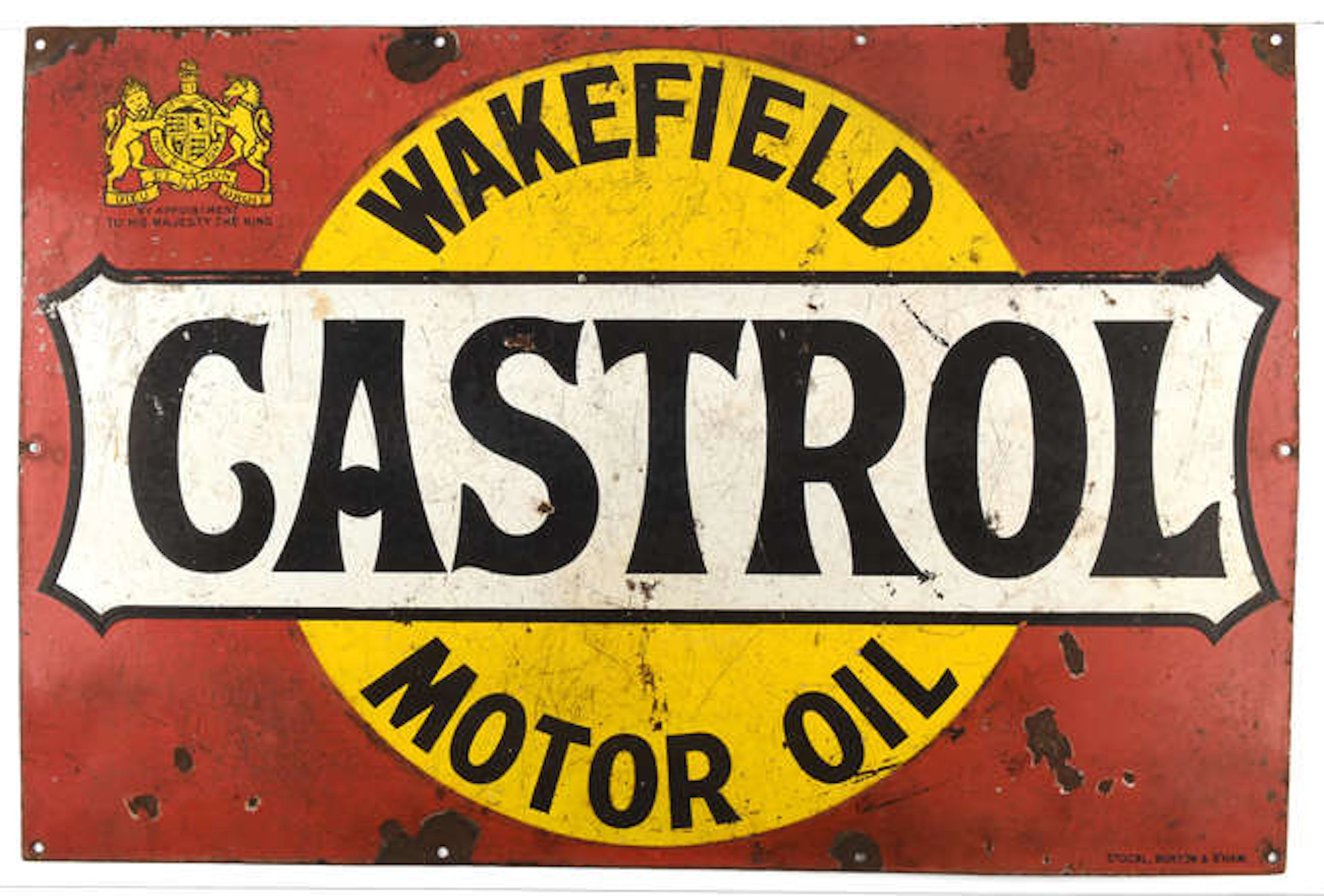 Original Wakefield Castrol Motor Oil Enamel Sign "By Appointment to