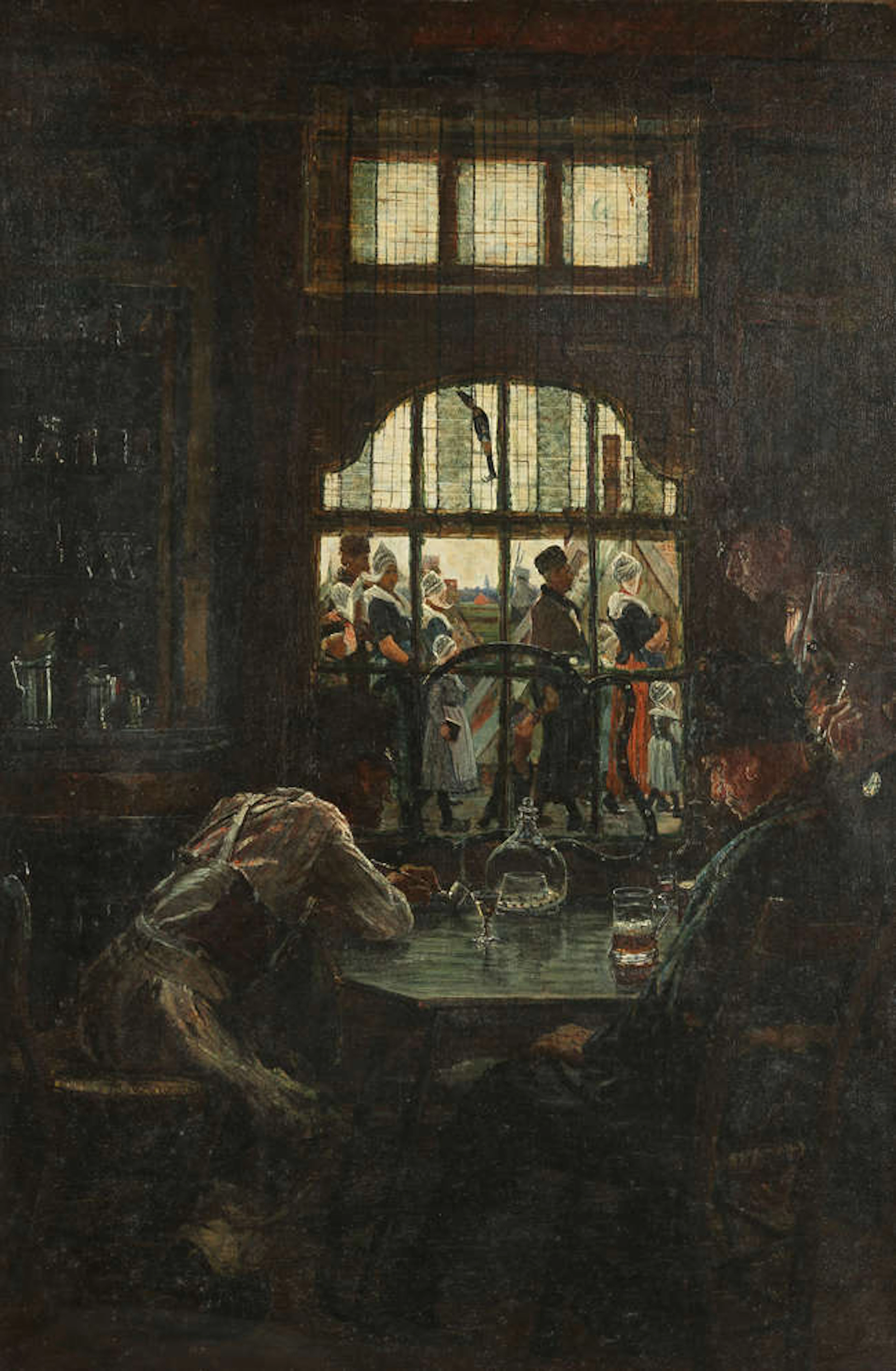 George Sherwood Hunter (British 1846-1919), figures in a tavern watching