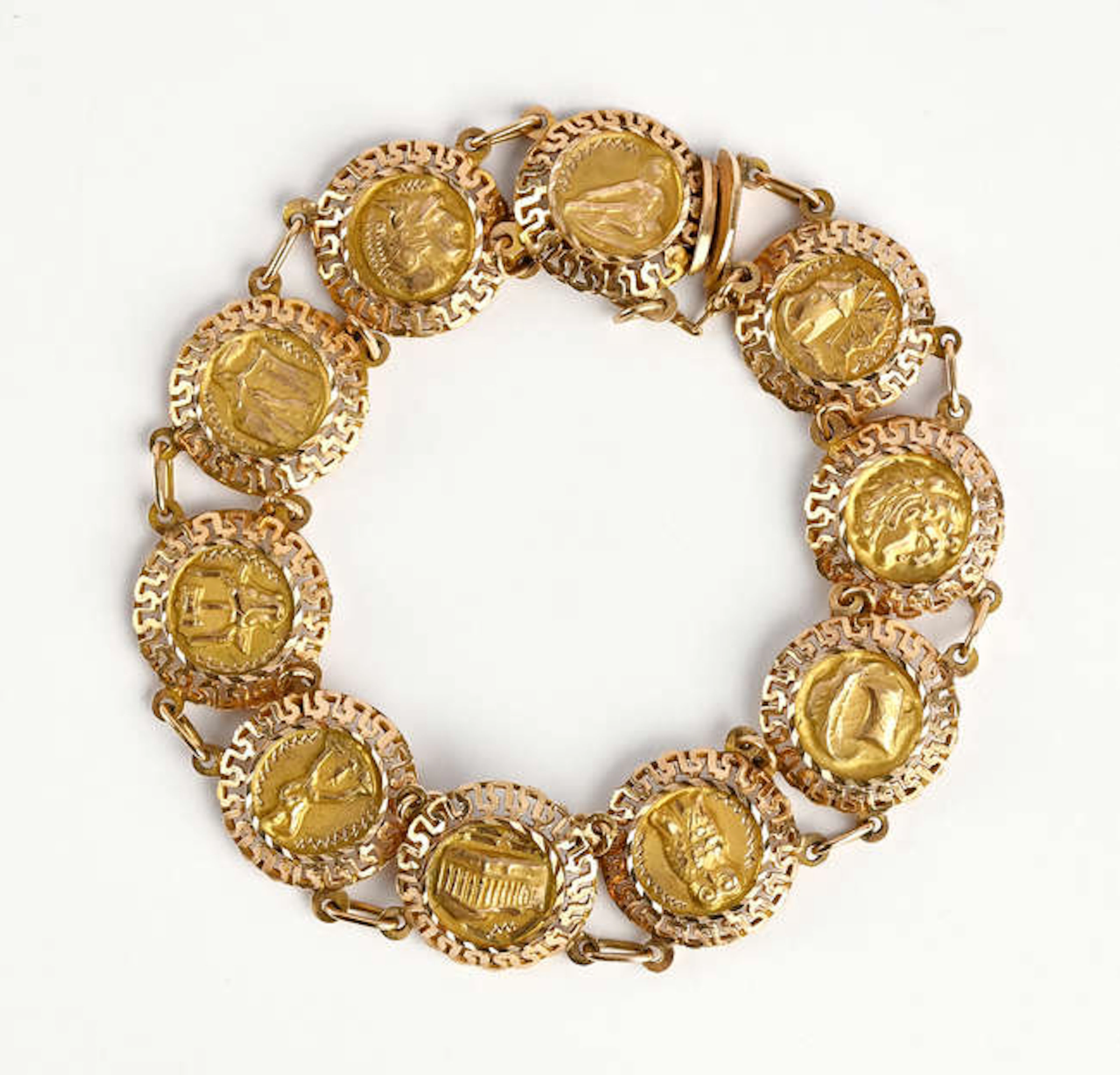 A Greek panel link bracelet, with Greek key border and box clasp with