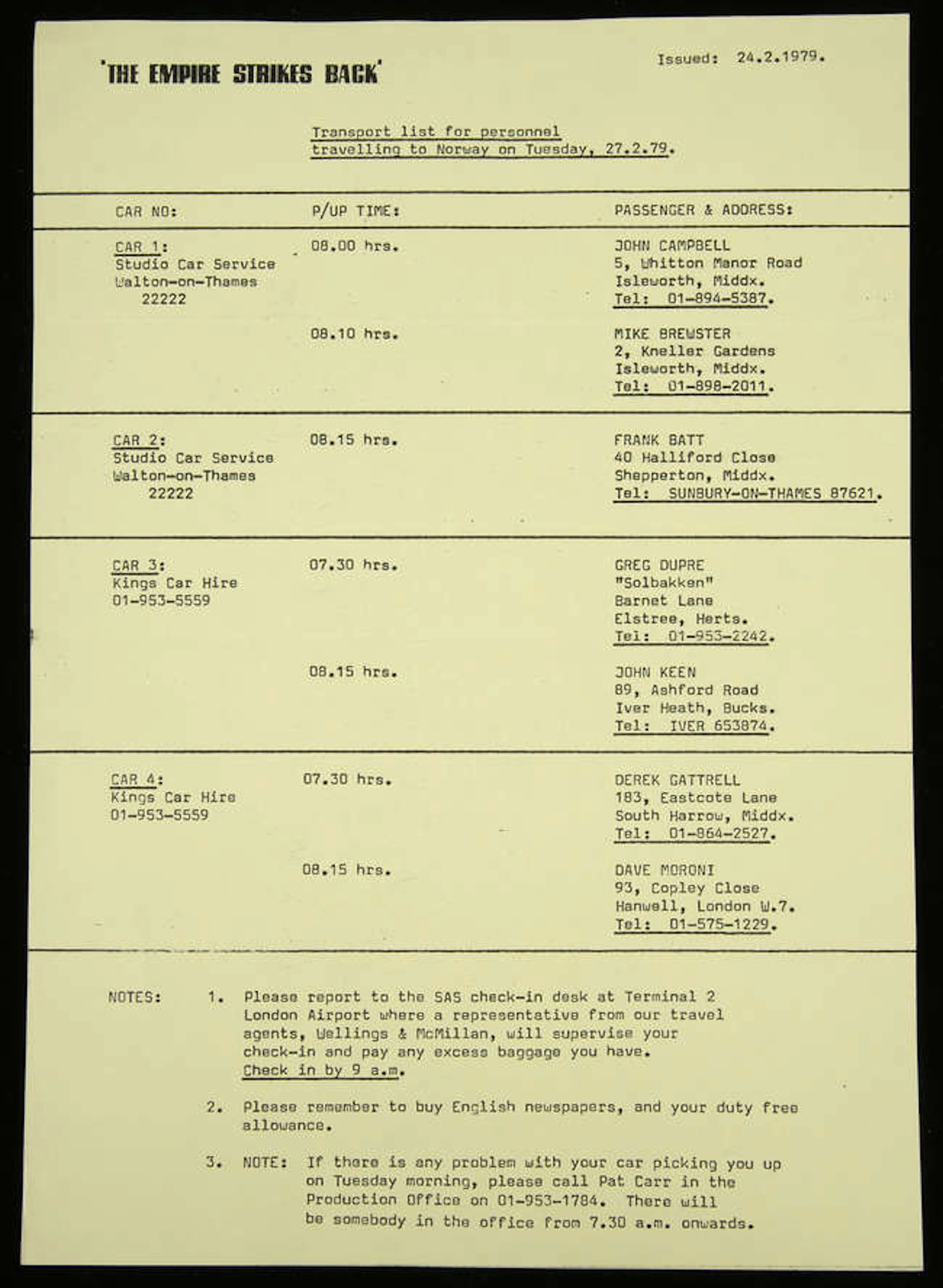 Star Wars: Episode V The Empire Strikes Back (1980). Transport list